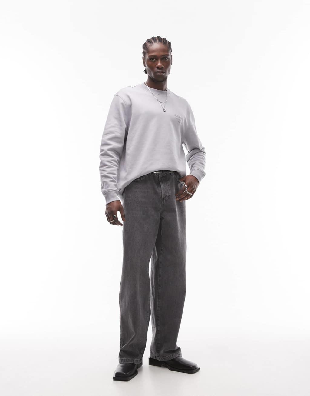 AllSaints Underground oversized sweatshirt in machine gray Product Image