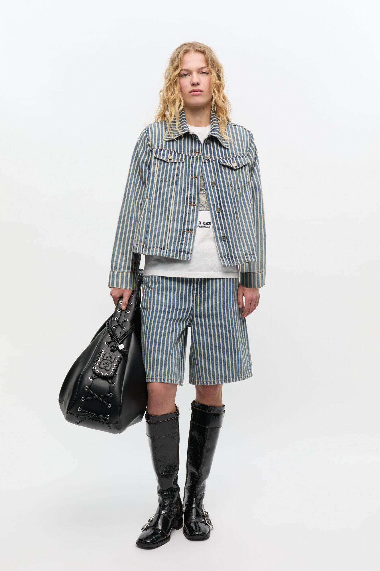 Striped Denim Jacket Product Image
