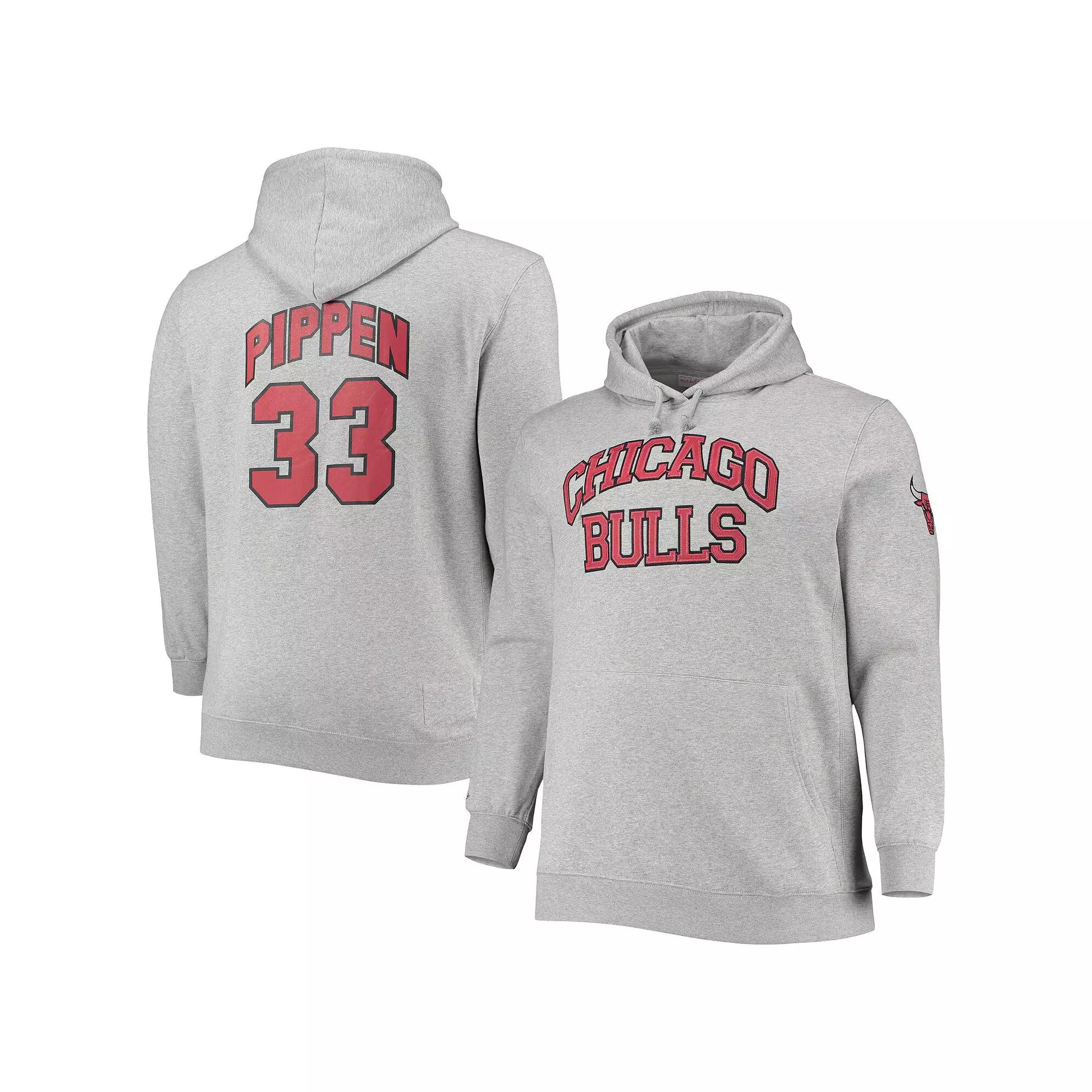 Men's Mitchell & Ness Scottie Pippen Heathered Gray Chicago Bulls Big & Tall Name & Number Pullover Hoodie, Size: 4XB, Grey Product Image