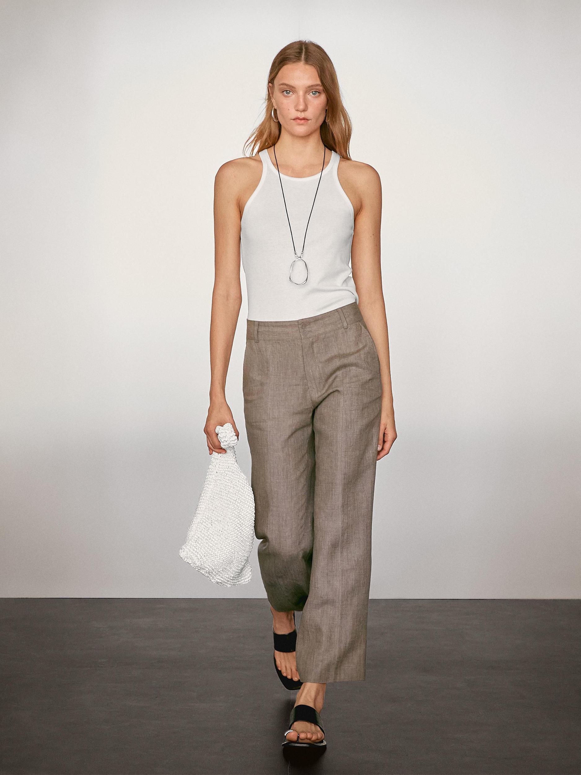 100% linen flare fit trousers Product Image