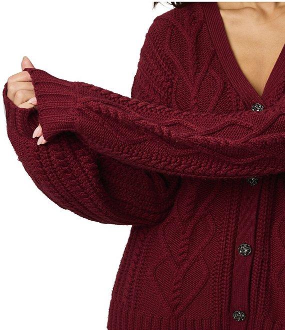 Splendid Harlow Hearts Cashmere Blend Cable Knit V-Neck Long Sleeve Cardigan Product Image