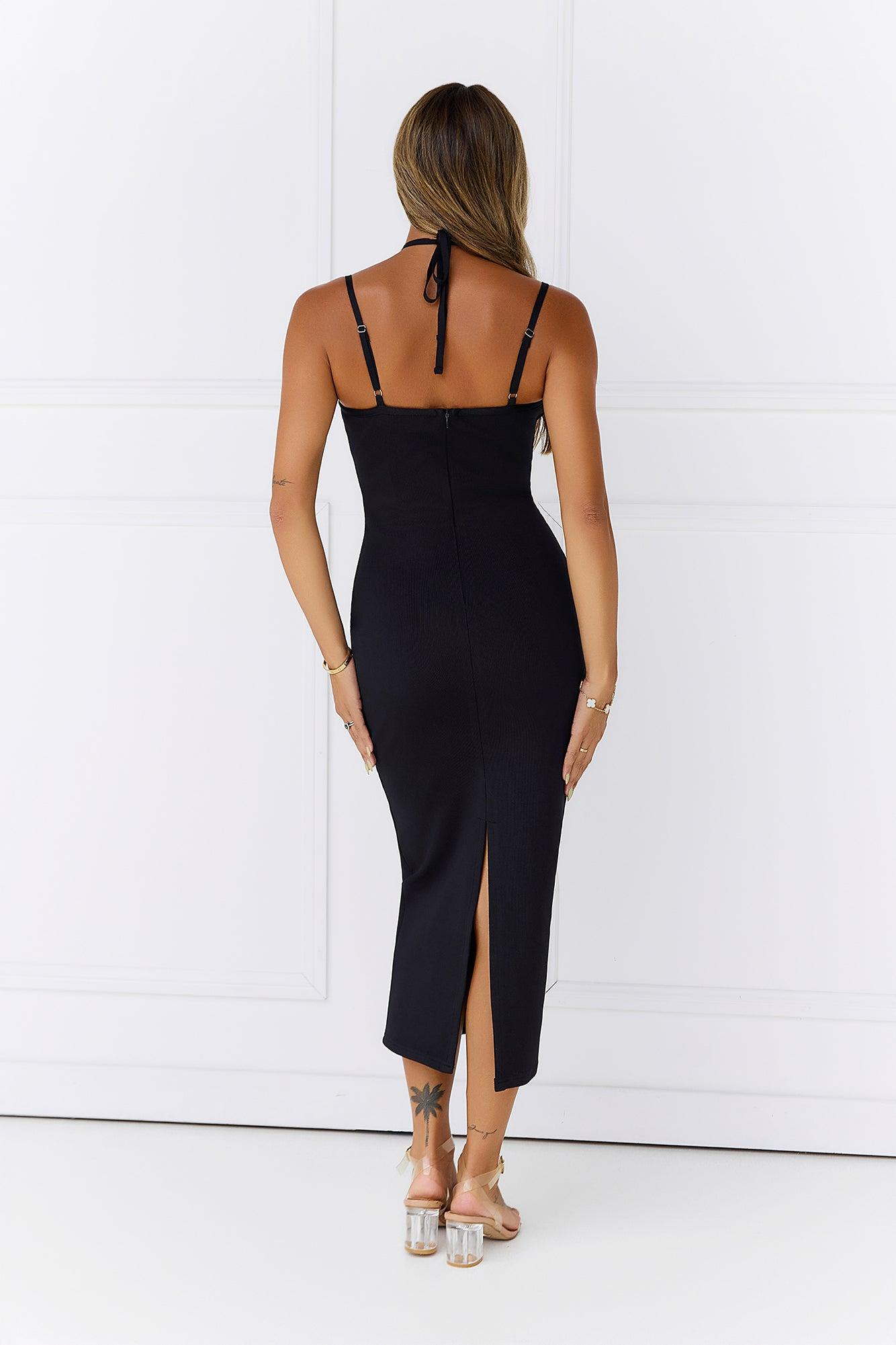 Beachside Town Halter Midi Dress Black Product Image