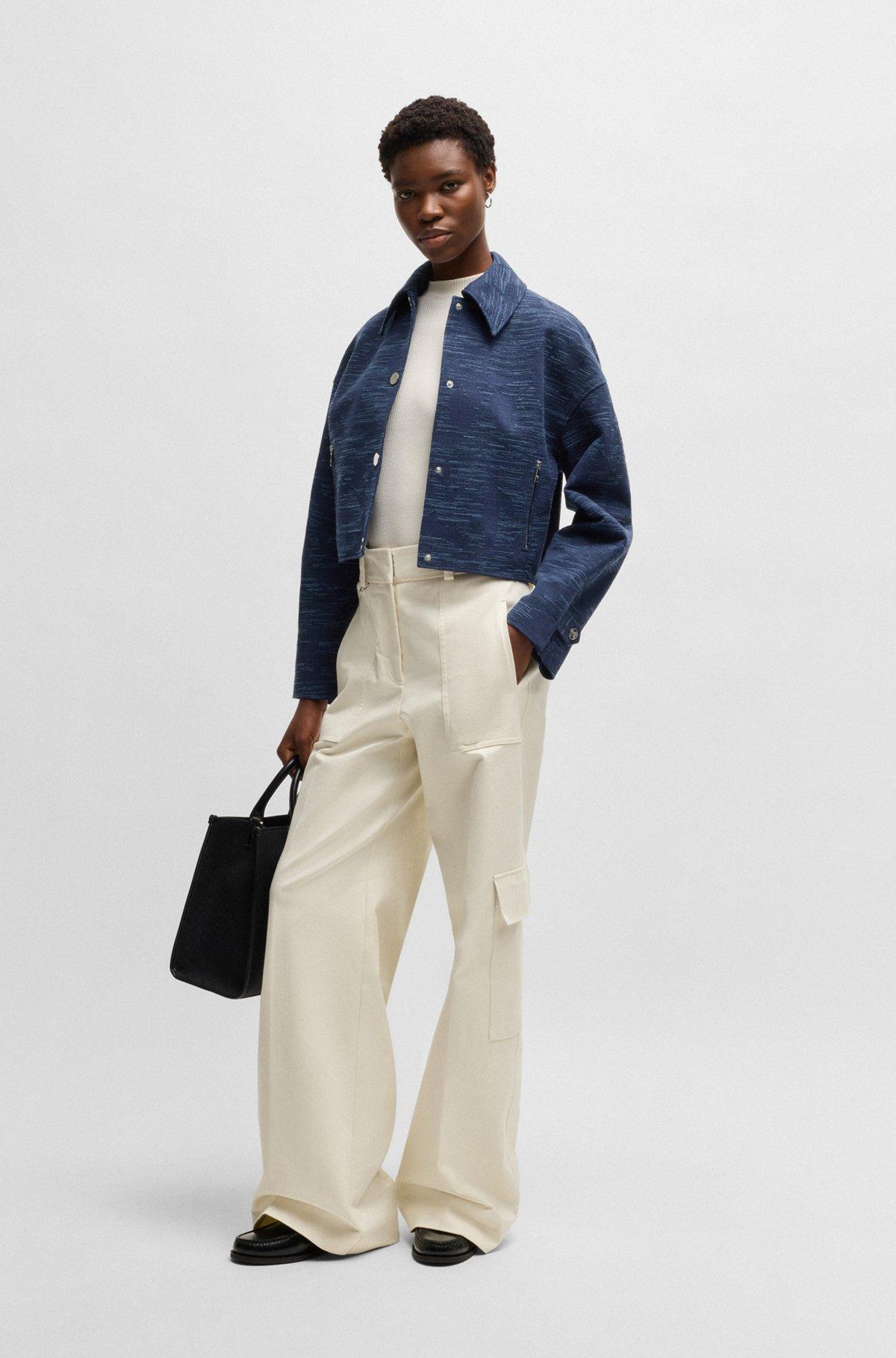 BOSS - Relaxed-fit blazer with floral structure - Dark Blue Product Image