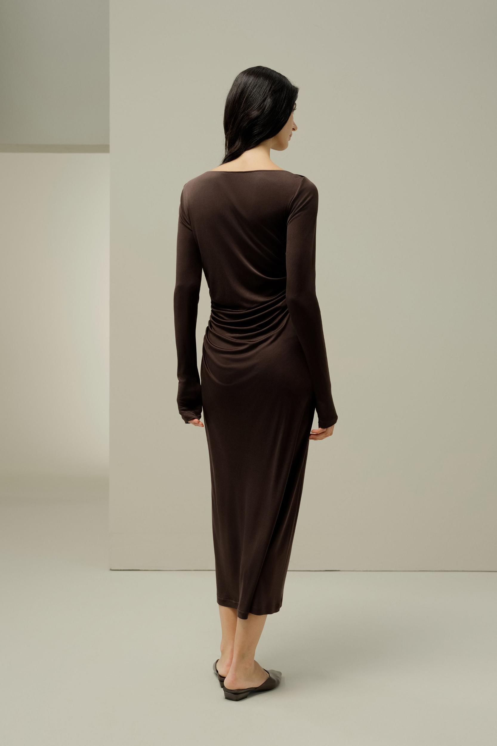 Elegant Silk Jersey Rouched Midi Dress Product Image