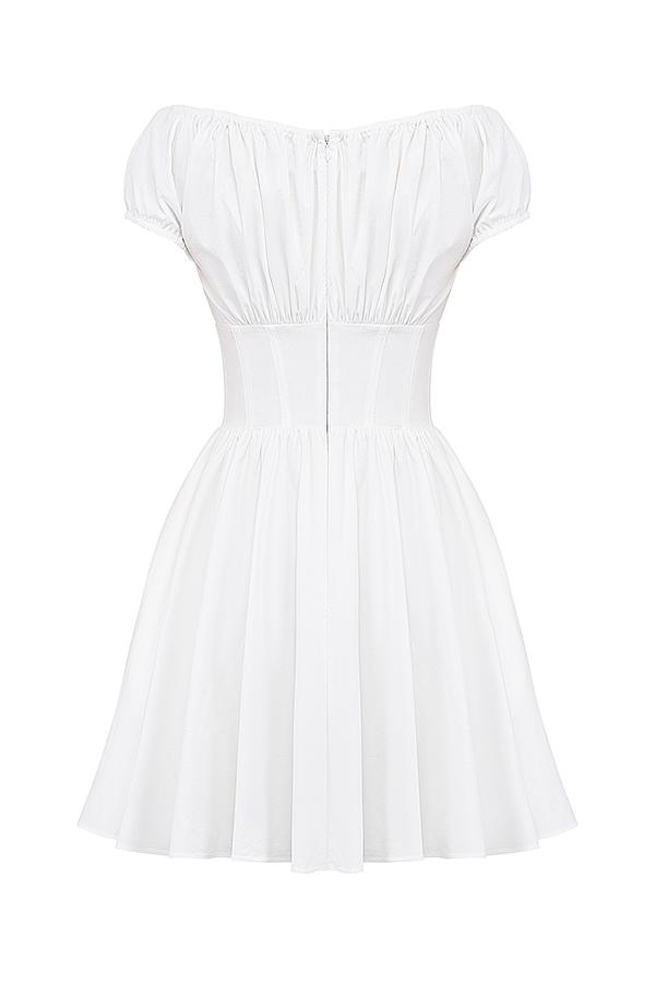 Nala  white cotton gathered mini dress Product Image