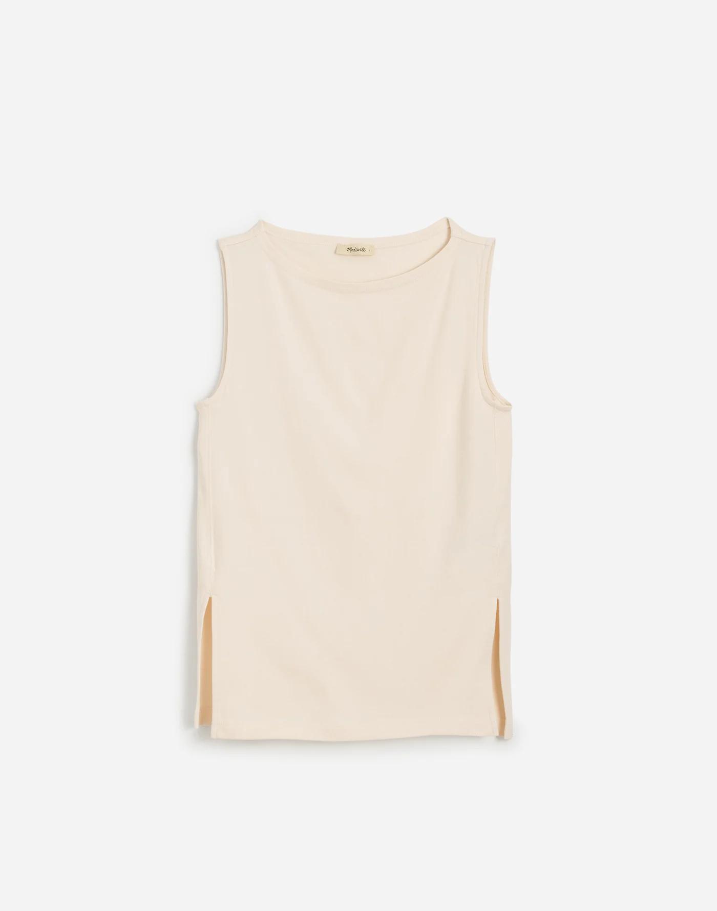 Sleeveless Boatneck Side Slit Tee Product Image