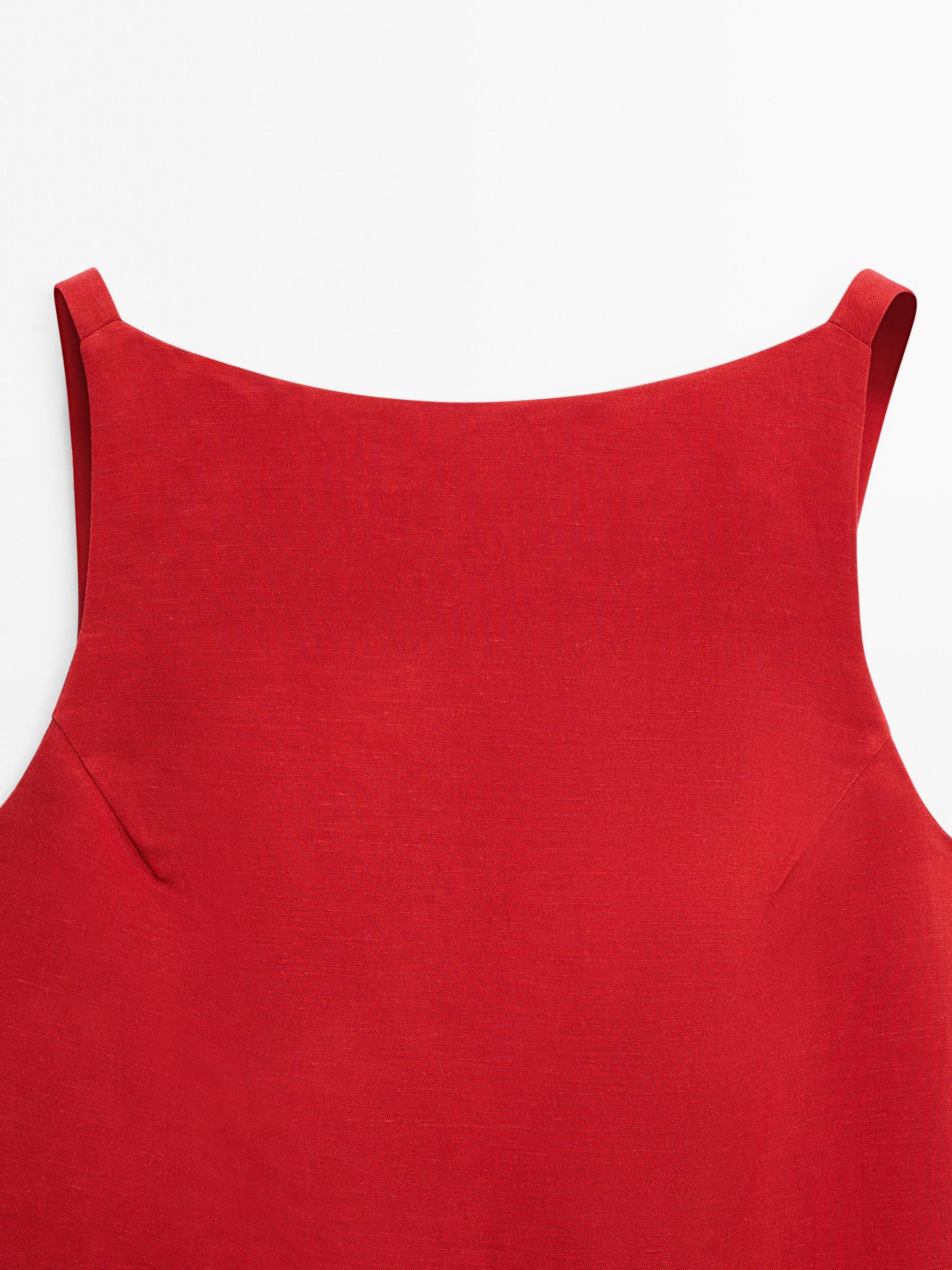 Short linen blend dress with low-cut back Product Image