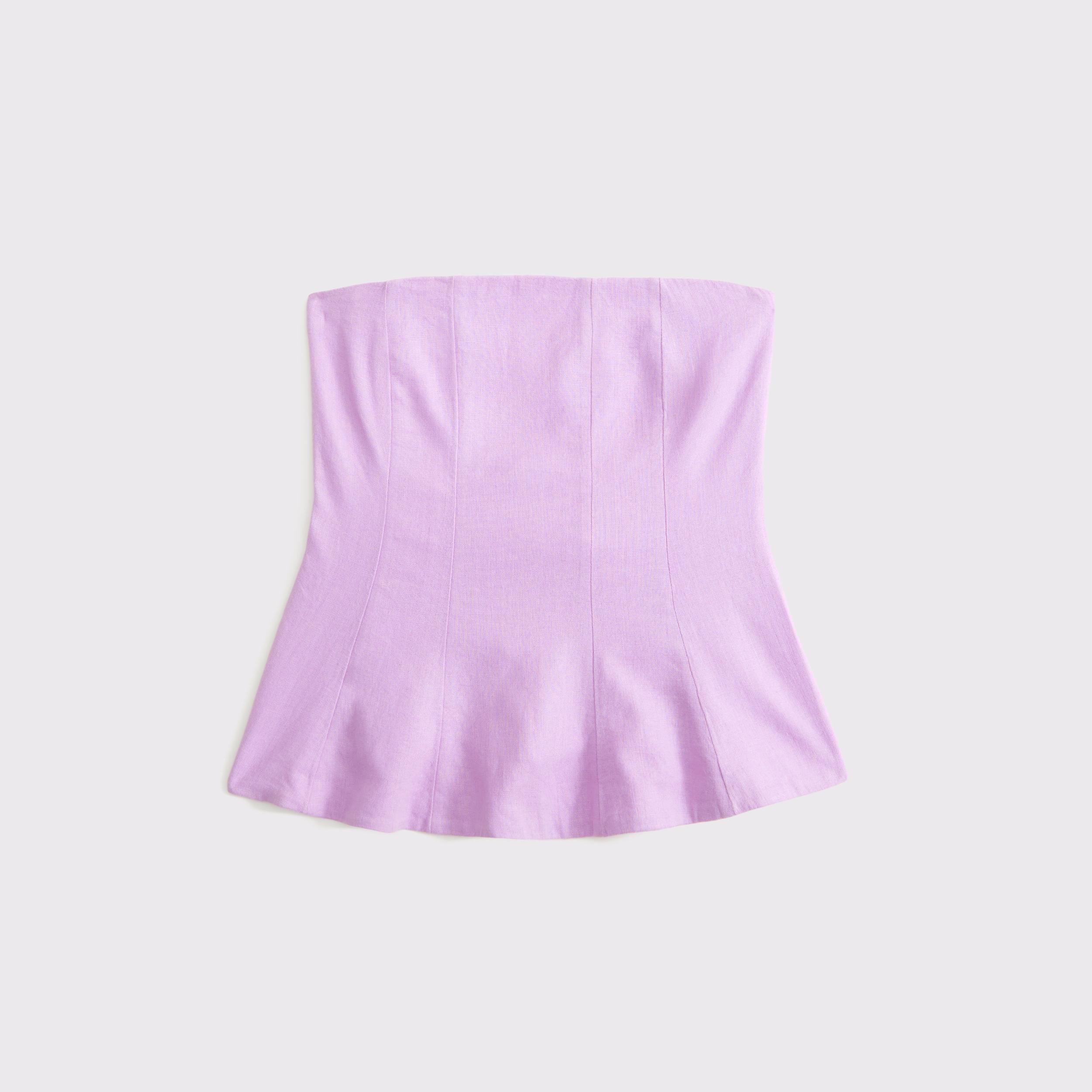 Linen-Blend Strapless Peplum Top Product Image