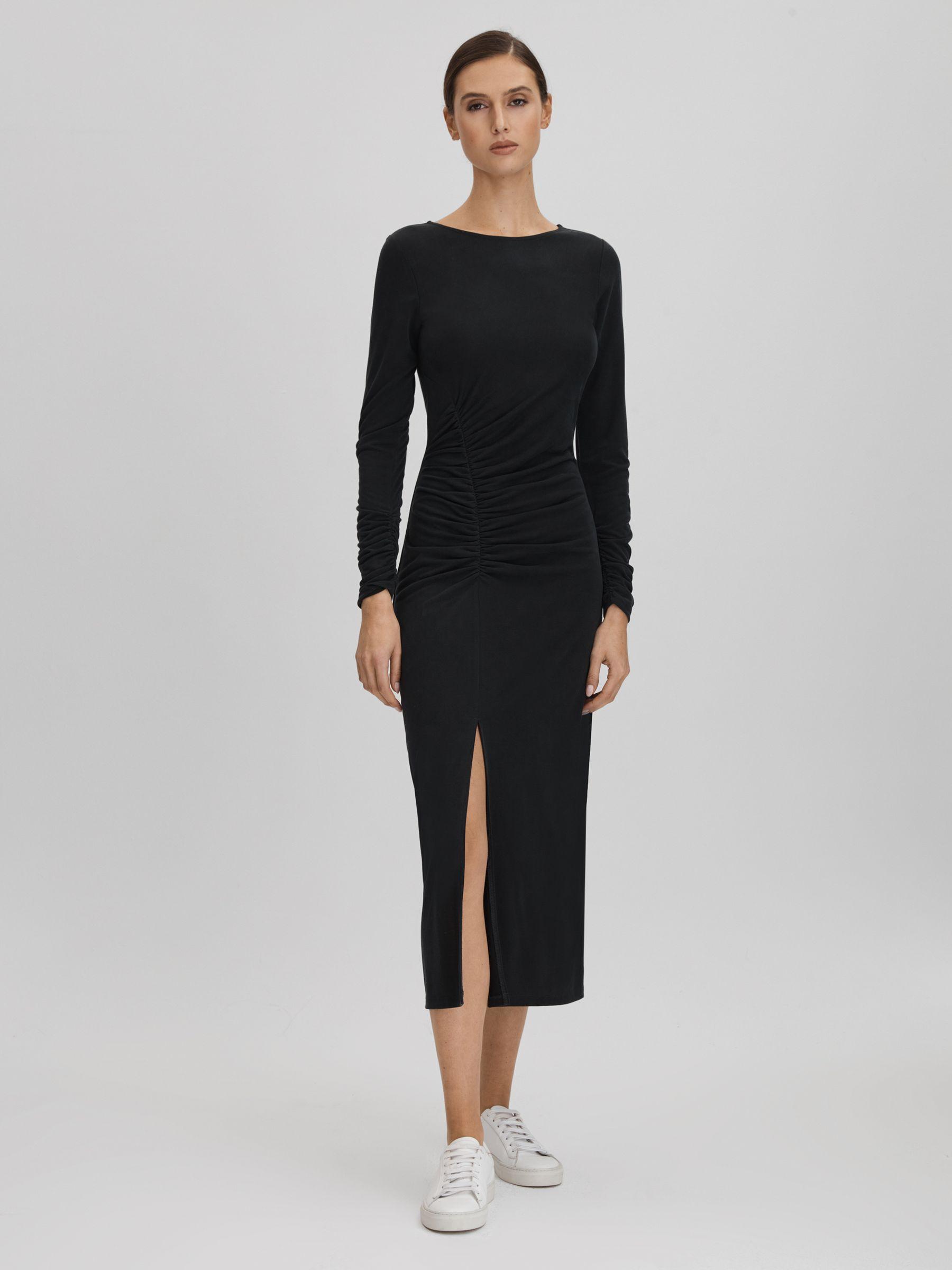 Ruched Jersey Midi Dress in Charcoal Product Image