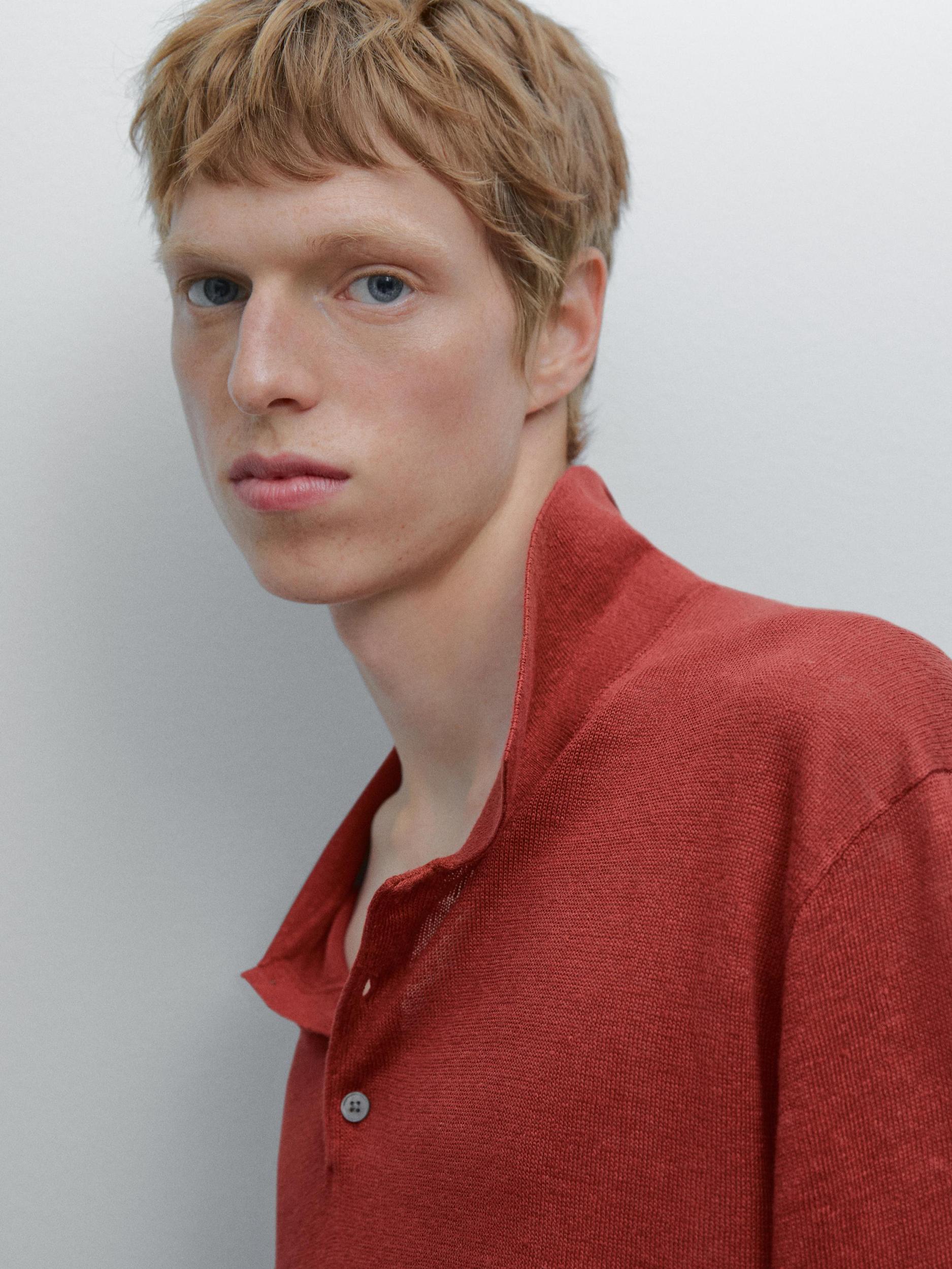 Short sleeve linen polo sweater Product Image