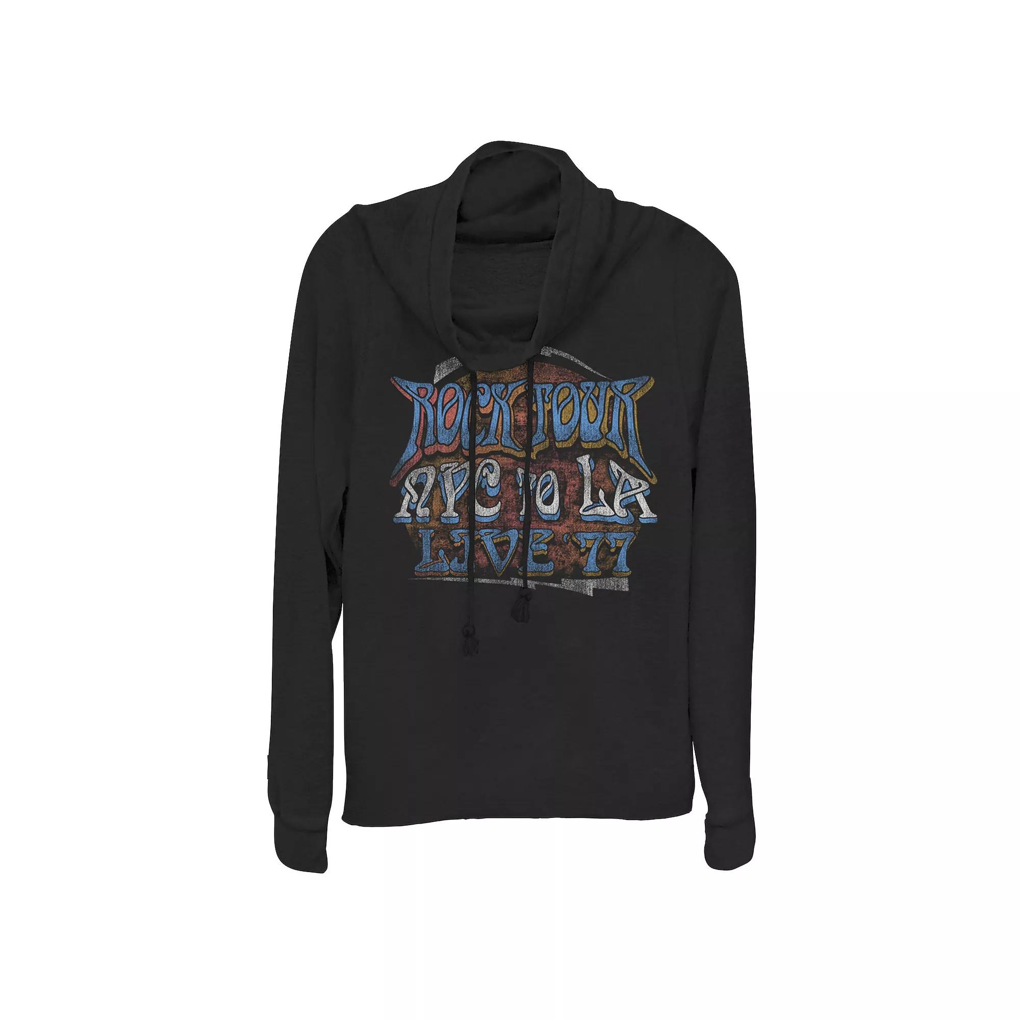 Juniors' Live 77 Rock Tour Cowlneck Graphic Lightweight Long Sleeve, Girl's, Size: Large, Black Product Image