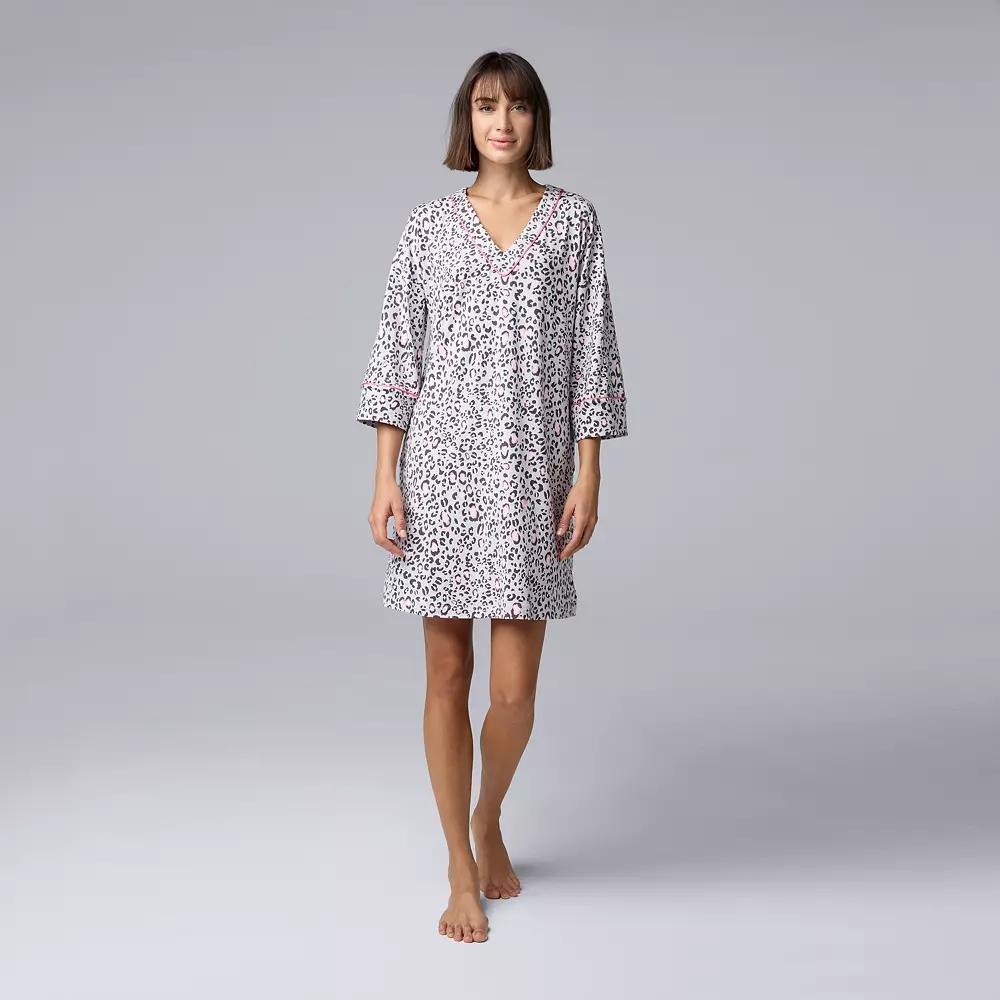Women's Simply Vera Vera Wang 3/4-Sleeve Cozy Jersey Pajama Sleepshirt, Size: XS, Gray Animal Product Image