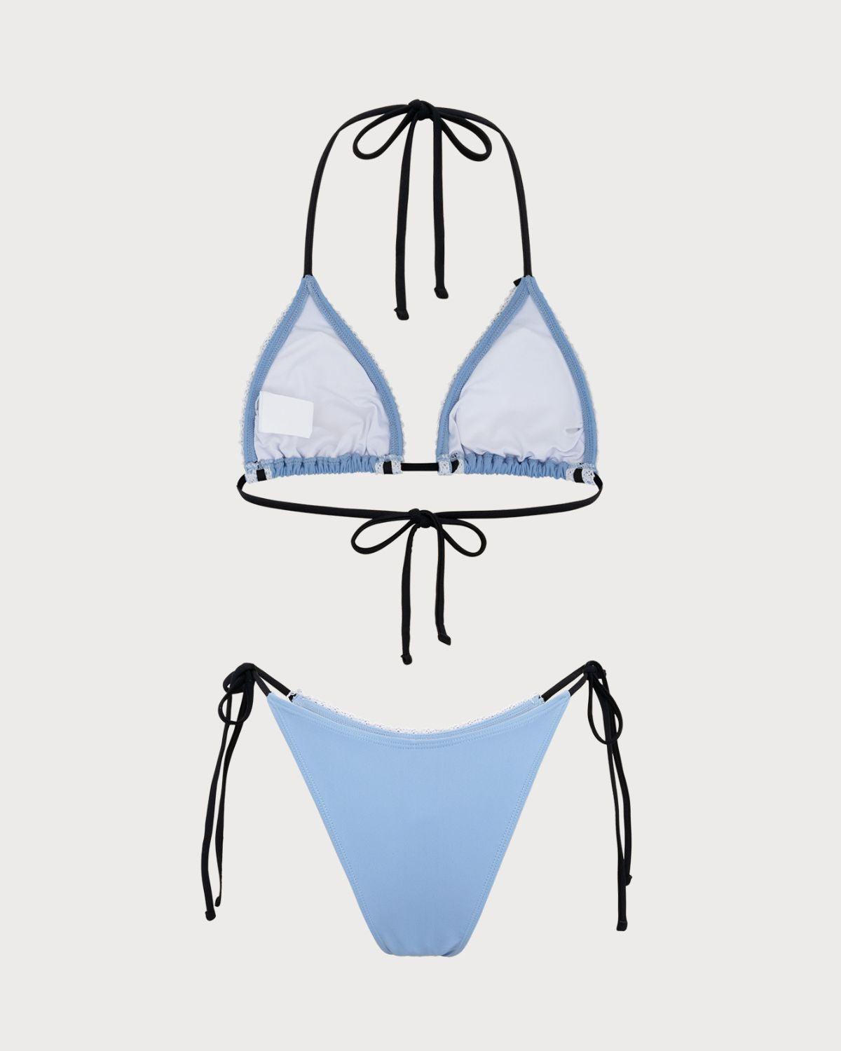 Blue Contrast Lace Bikini Set Product Image