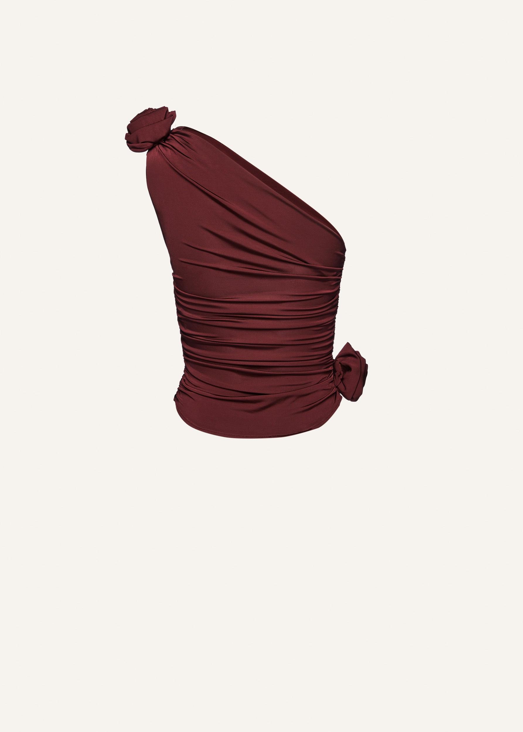 One-shoulder t-shirt in burgundy Product Image