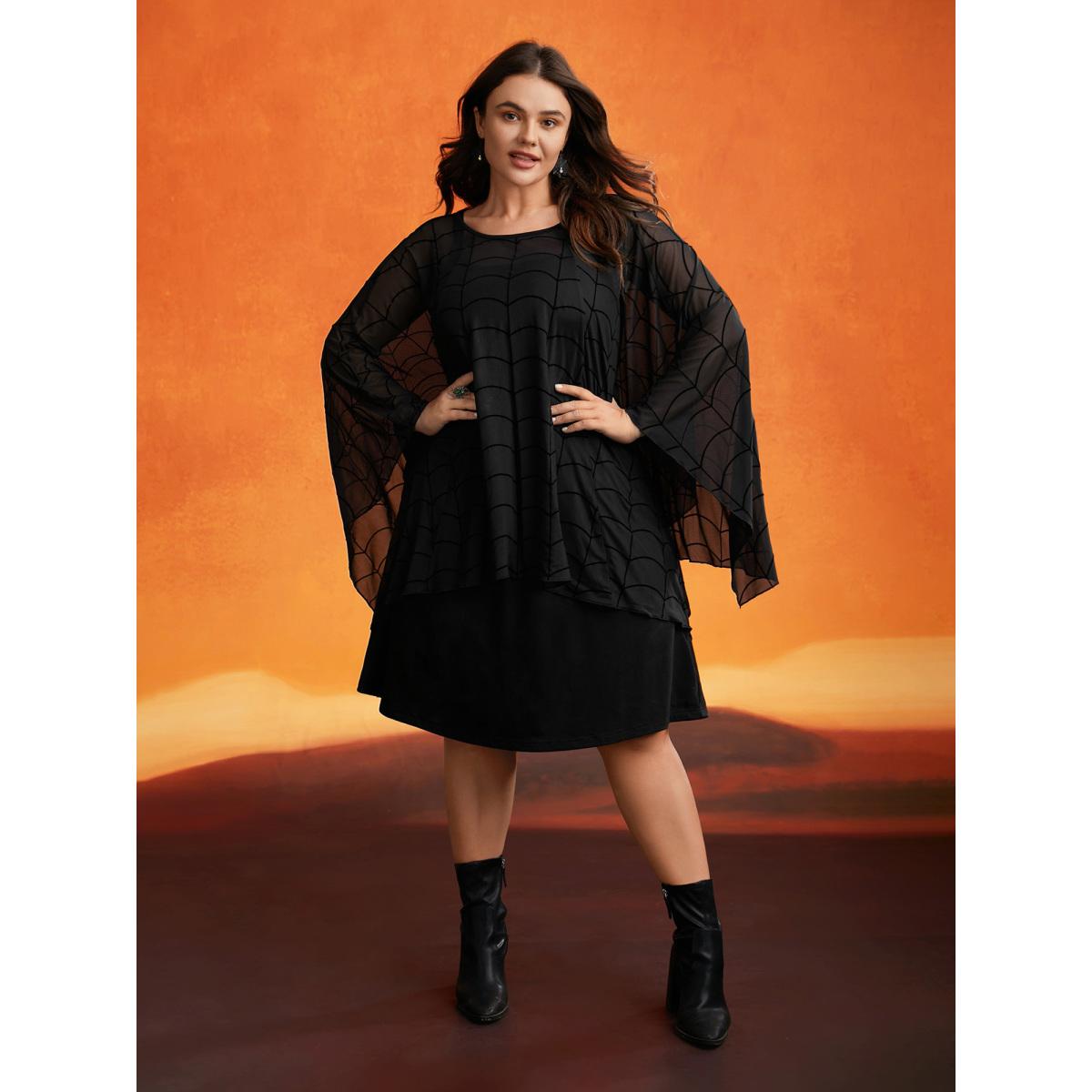 Plus Size Spider Web Textured Two-Piece Tank Style Dress Black Women Cocktail Texture Party Curvy Bloomchic 18-20/2X Product Image