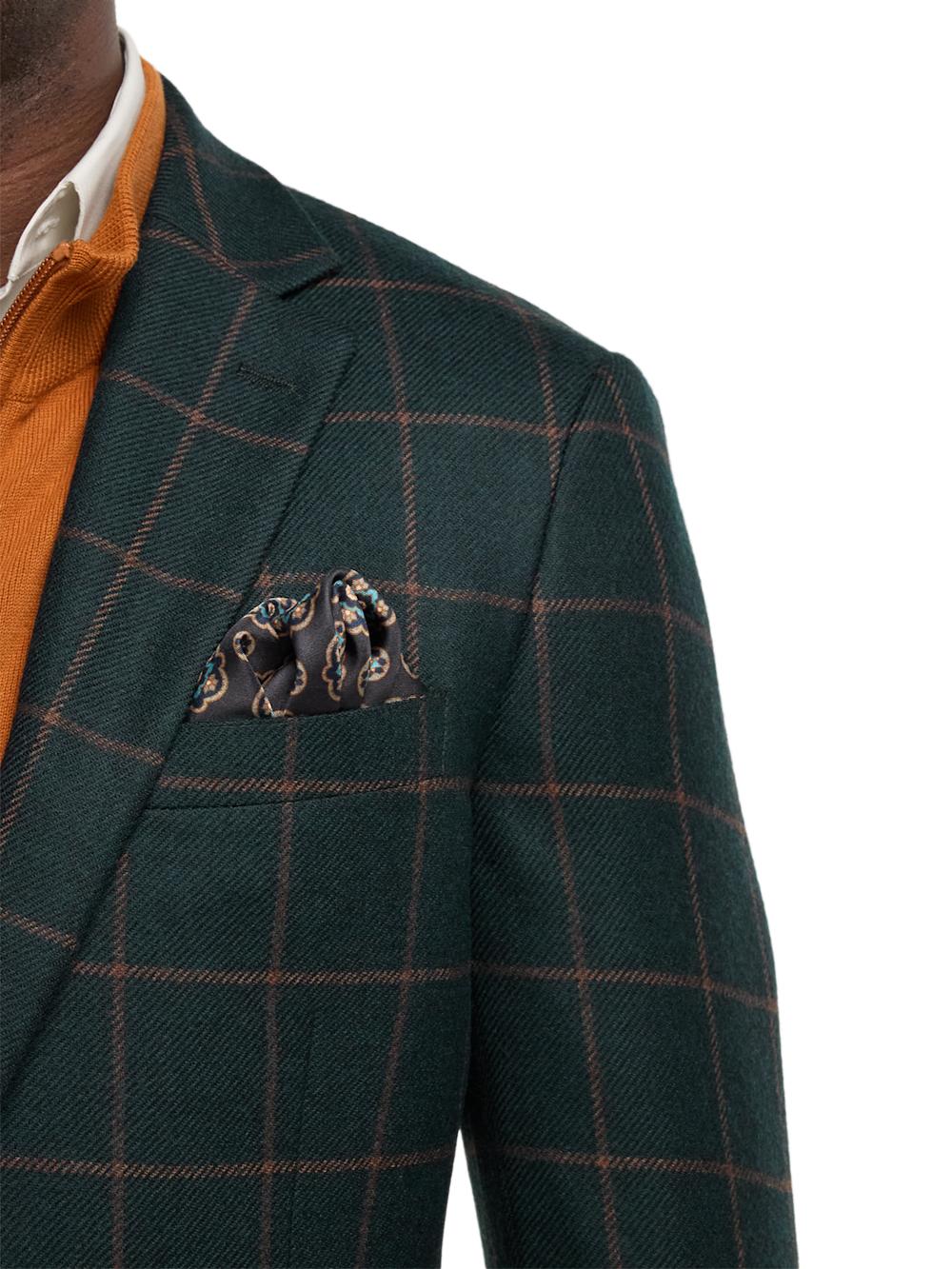 Wool Blend Windowpane Single Breasted Notch Lapel Sport Coat - Dark Green Product Image