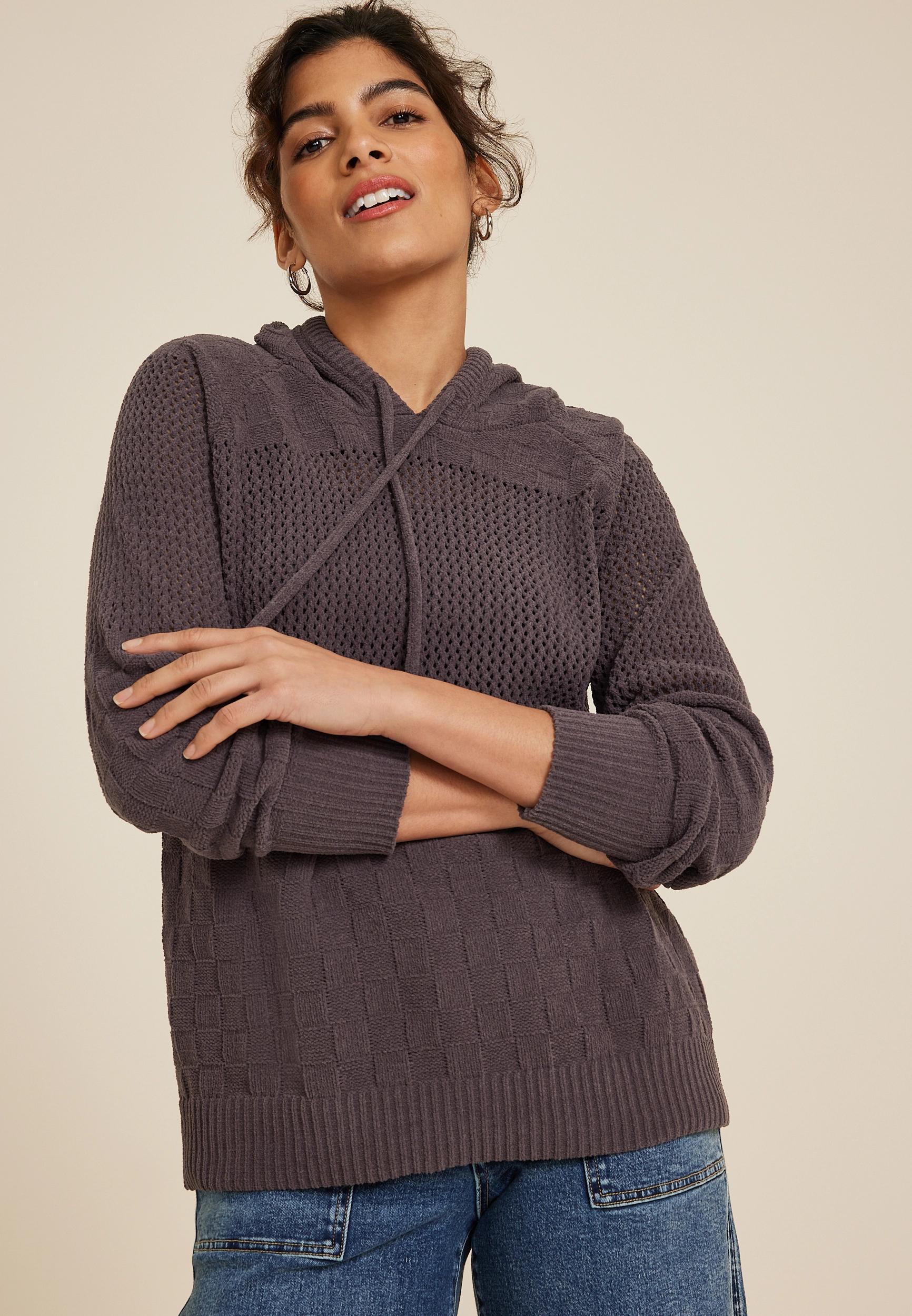 Textured Stitch Hooded Sweater Product Image