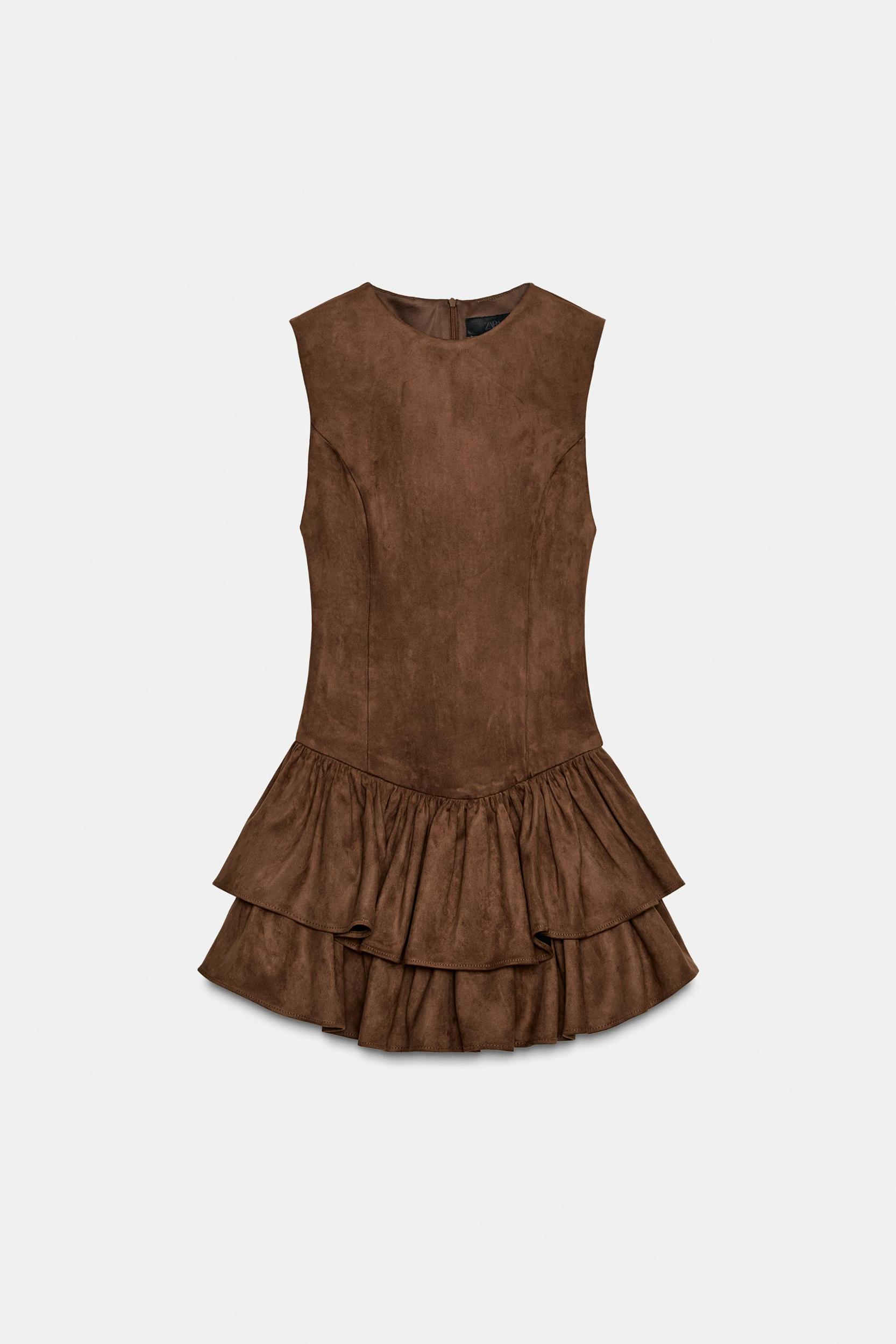 RUFFLED FAUX SUEDE SHORT DRESS Product Image