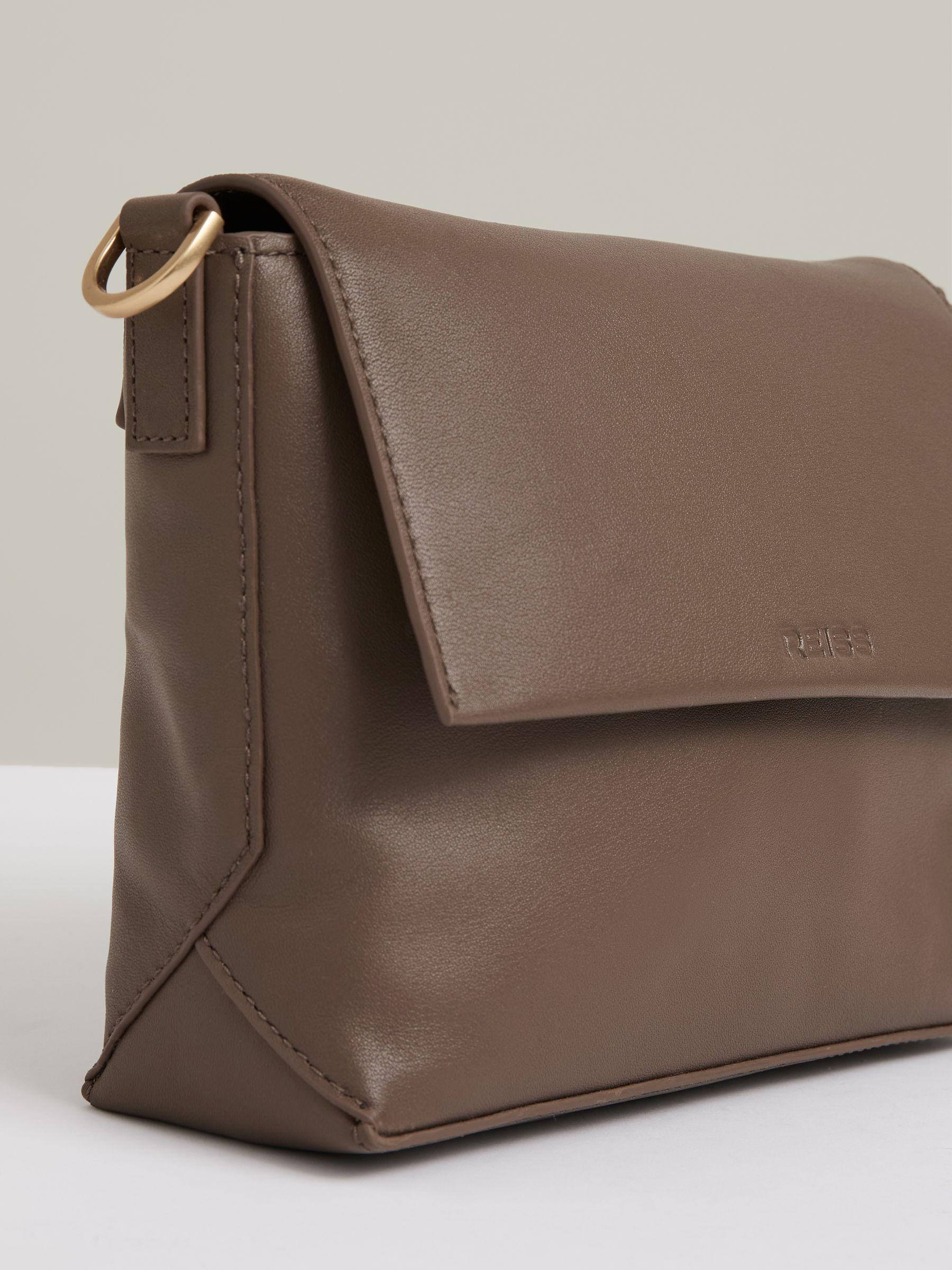 Leather Flap Crossbody Bag in Taupe Product Image
