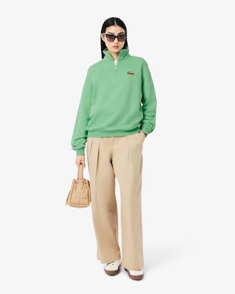 Loose Fit Zip Neck Badge Accent Sweatshirt Product Image