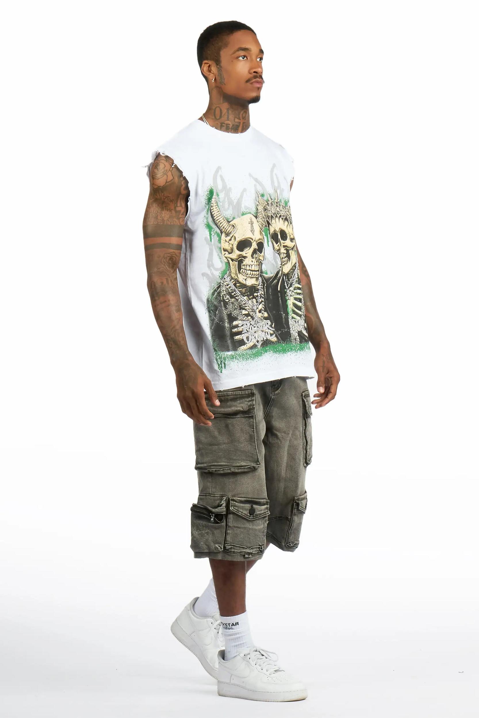Kingston White/Grey Graphic T-Shirt & Mahesh Baggy Cargo Jean Short Set Male Product Image