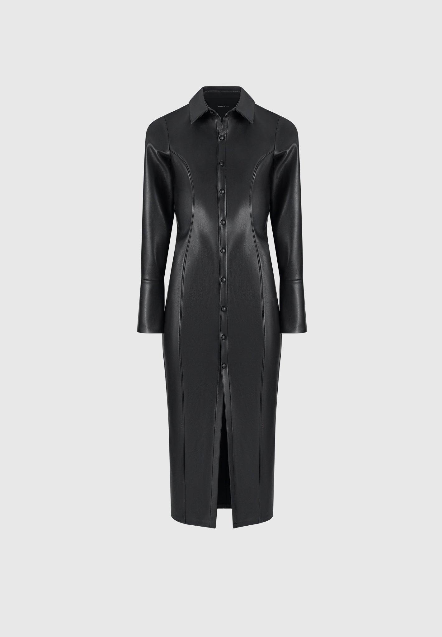 Leather Midaxi Shirt Dress - Black Female Product Image