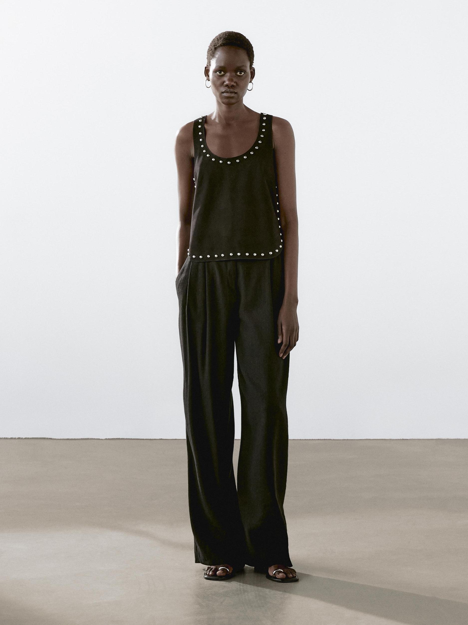 Linen blend darted straight-leg trousers Product Image