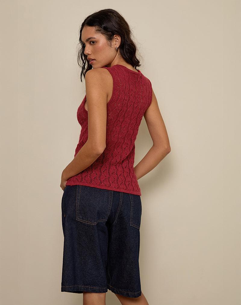 Birama Button Tank Top in Knit Red Female Product Image