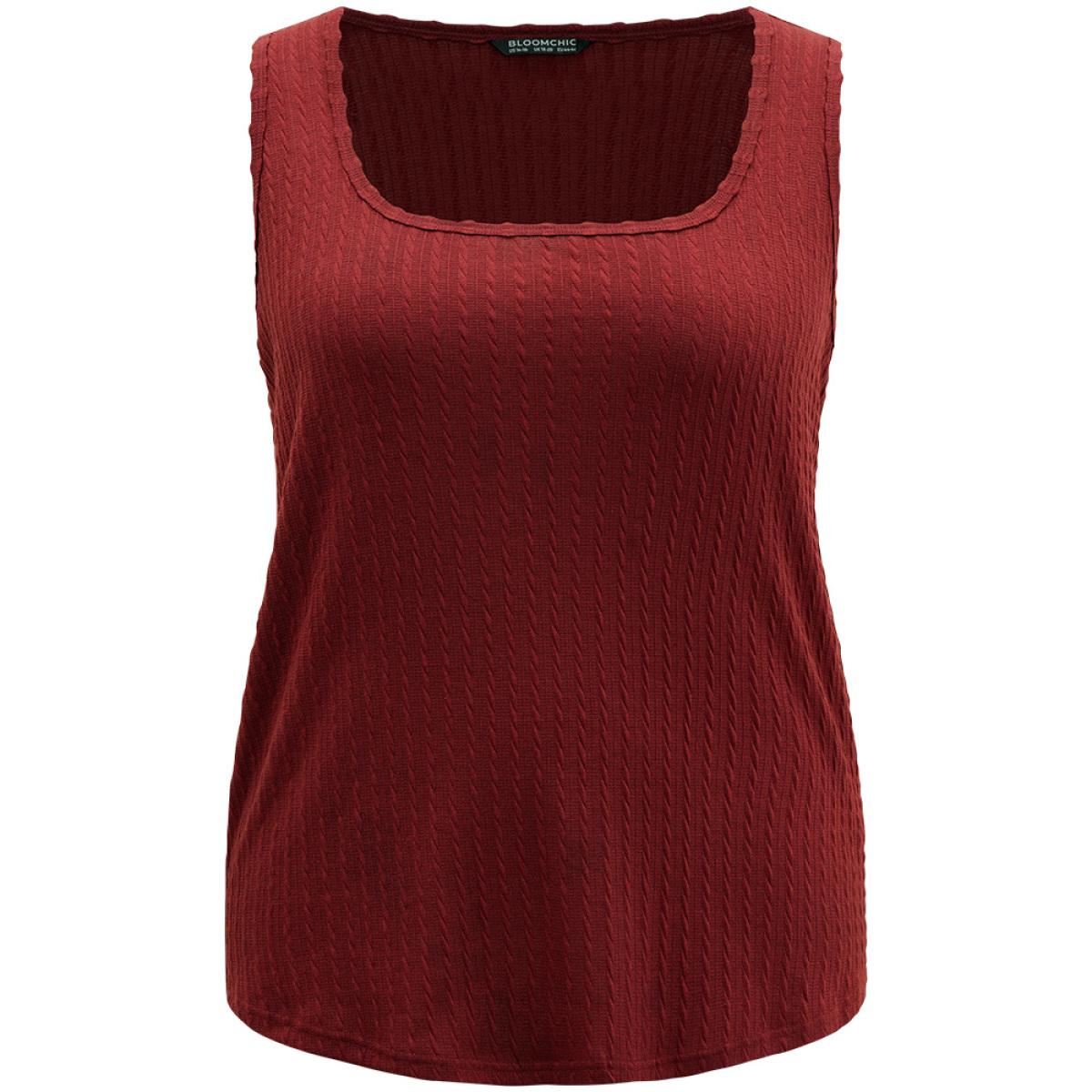 Plus Size Plain Texture Square Neck Tank Top Women Scarlet Casual Texture Square Neck Dailywear Tank Tops Camis BloomChic 12/L Product Image