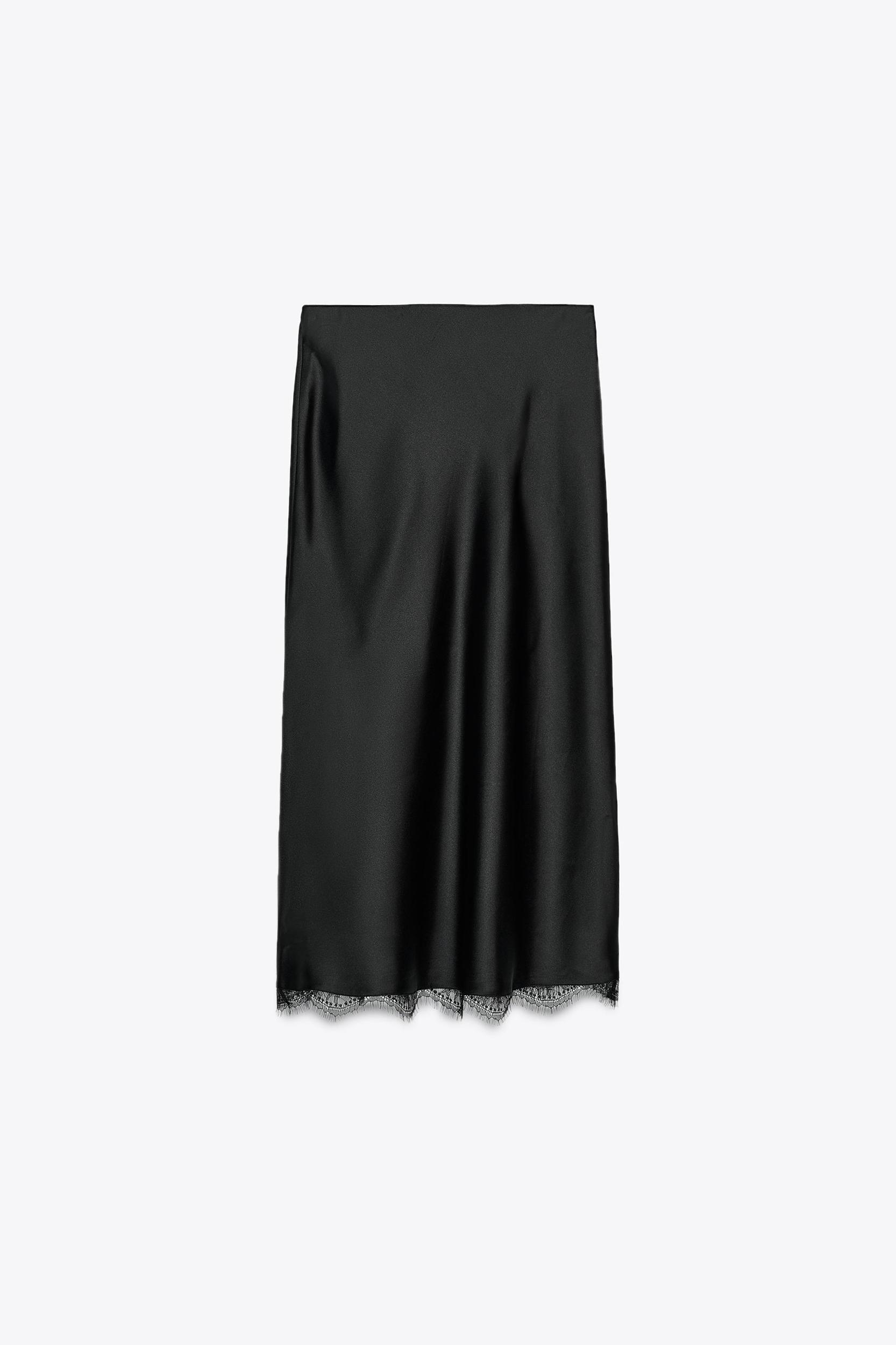 SATIN MIDI LACE SKIRT Product Image