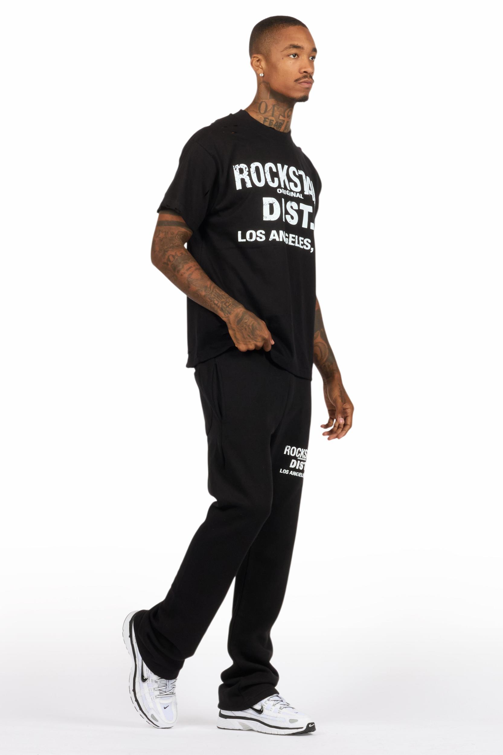 Lake Black/White Oversized T-Shirt/Stacked Track Pant Set Male Product Image