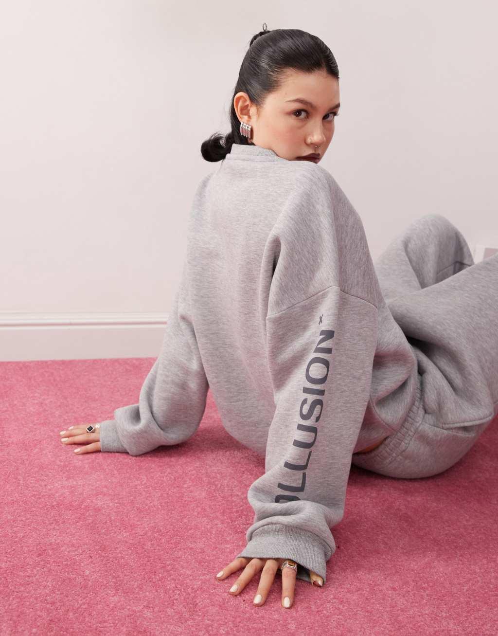 COLLUSION Boxy sweat in charcoal gray heather - part of a set Product Image