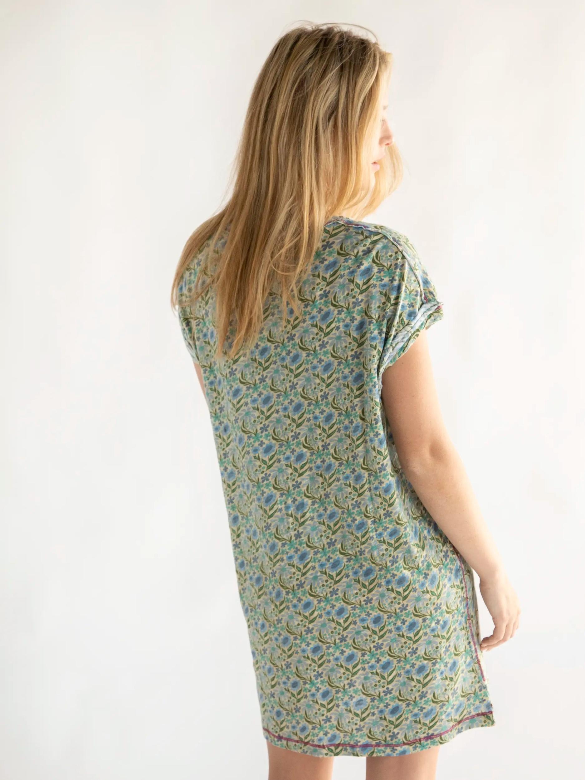 Frankie Knit Cotton Tee Mini Dress - Blue Floral Product Image
