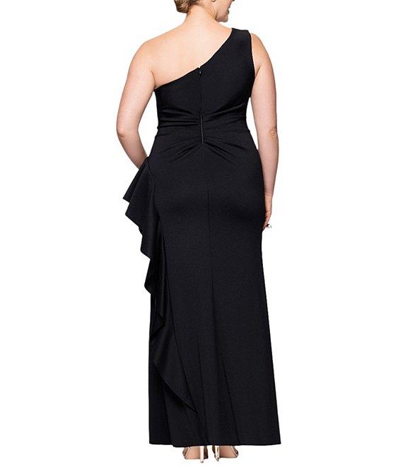Xscape Plus Size One Shoulder Side Ruffle Scuba Crepe Gown Product Image