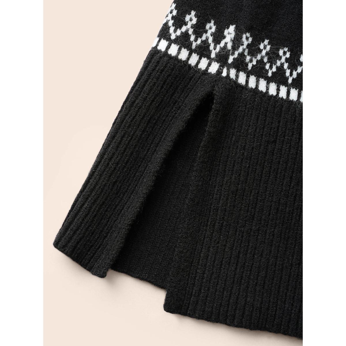 Plus Size Supersoft Essentials Geo-embroidery Fair Isle Fitted Sweater Dress Black Women Casual Loose Long Sleeve Everyday Sweater Dresses BloomChic 12/L Product Image