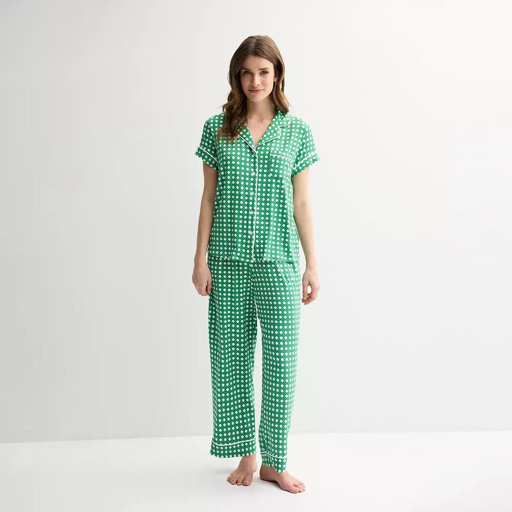 Women's Draper James 2-Piece Printed Cozy Short Sleeve Notch Collar Pajama Top & Pajama Pants Set,  Product Image