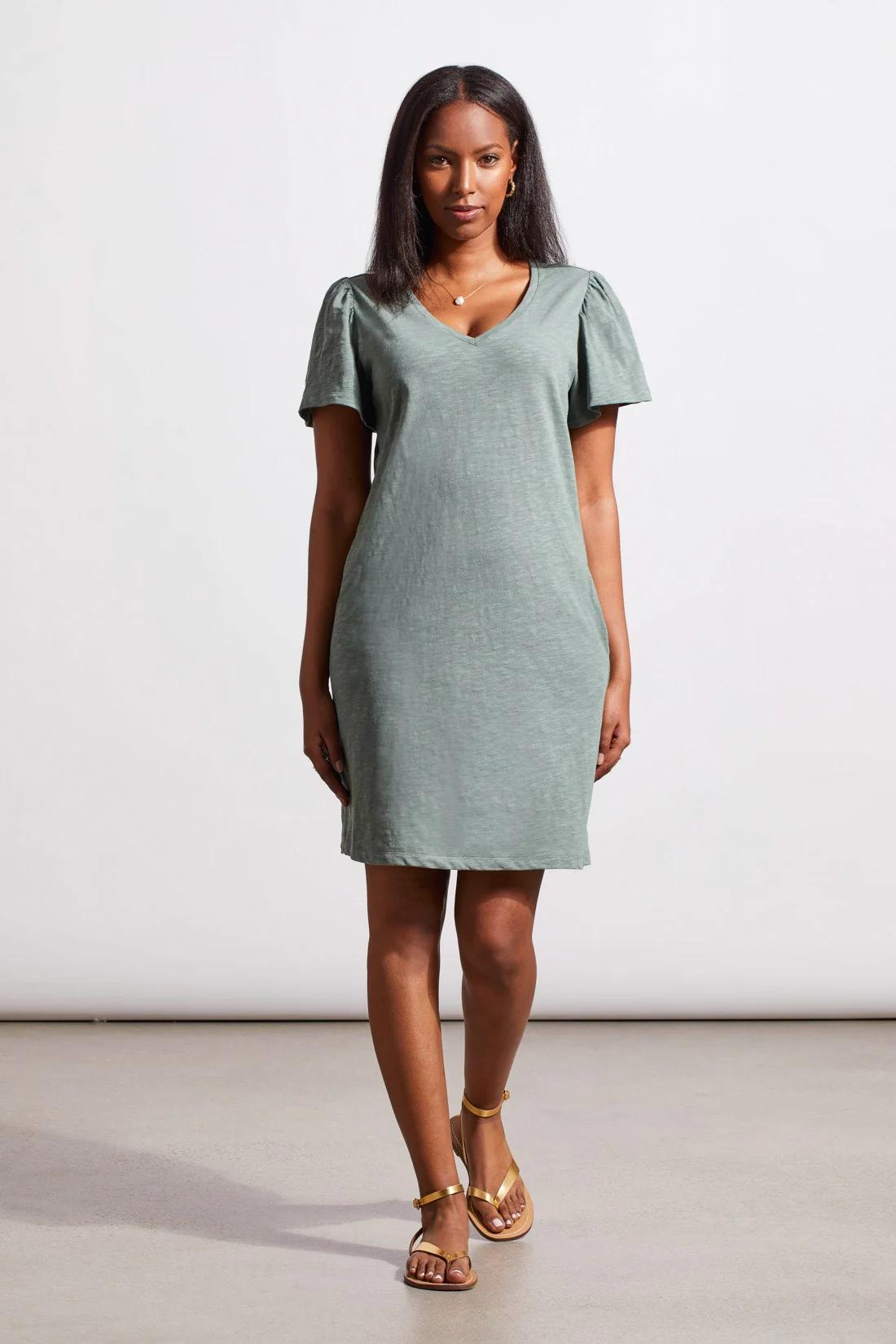 COTTON FLUTTER SLEEVE DRESS W/POCKETS Product Image