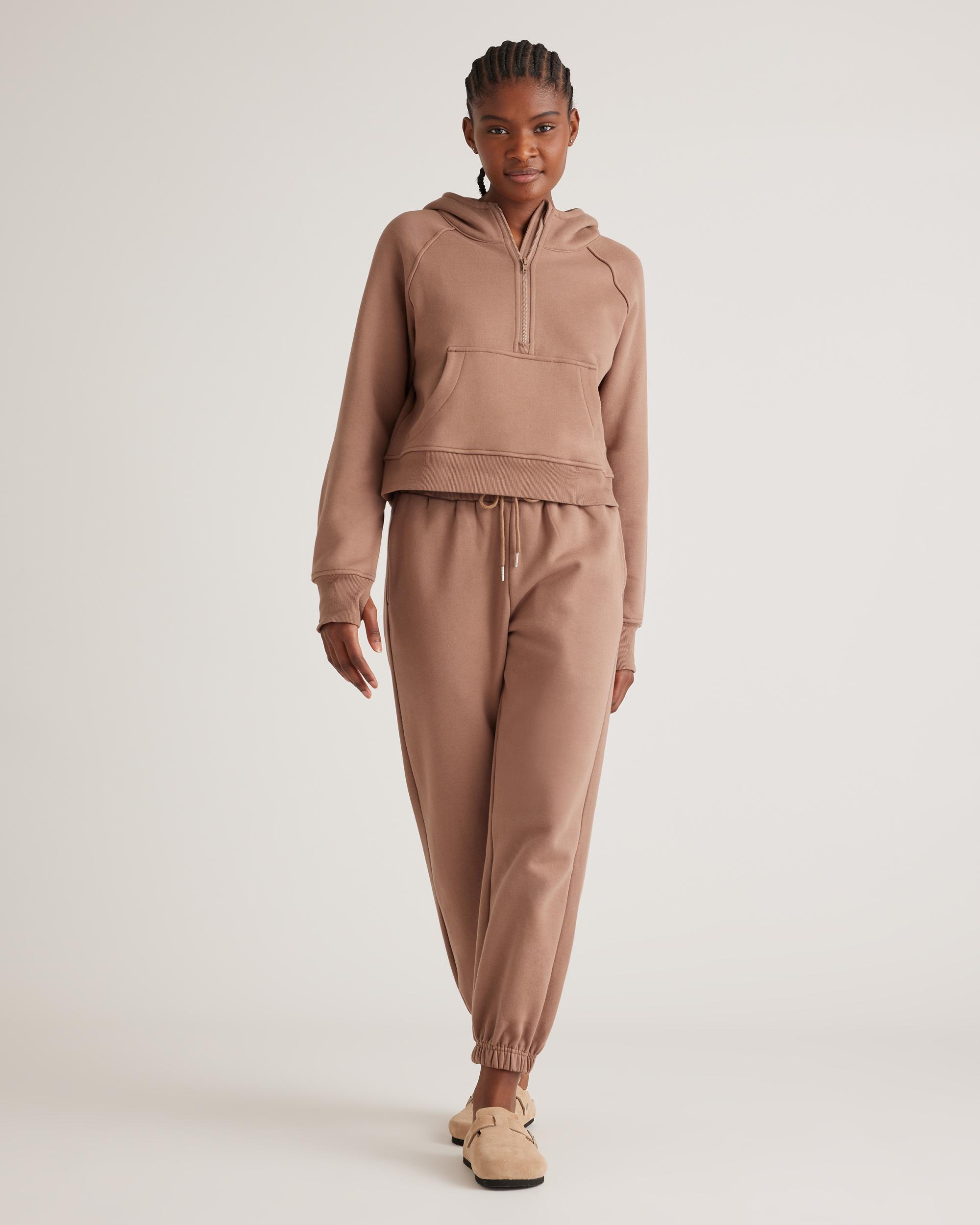 Quince | Women's Organic Heavyweight Fleece Cropped Half Zip Hoodie Size XS, Organic Cotton Product Image