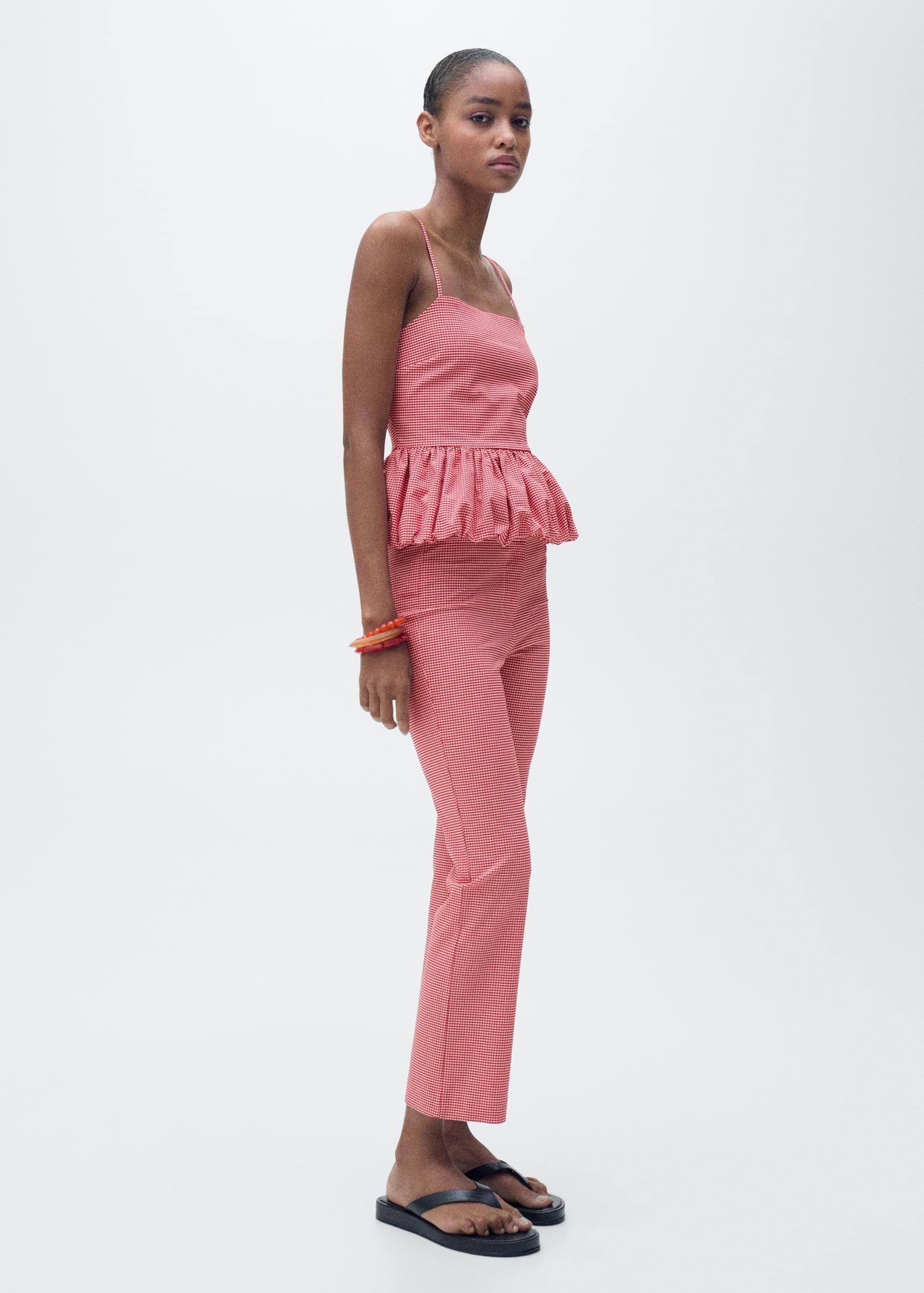 Gingham-check cropped pants - Women | MANGO USA Product Image