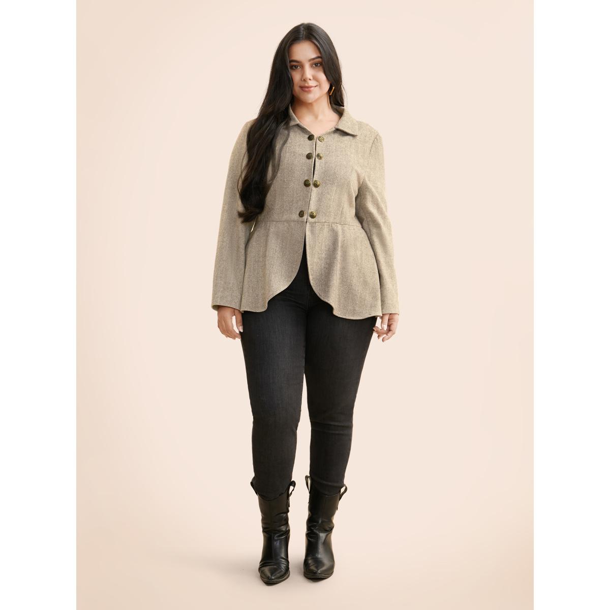 Plus Size Lapel Collar Metal Detail Jacket Women Beige Button Bodycon Everyday Jackets BloomChic 26/4X Product Image