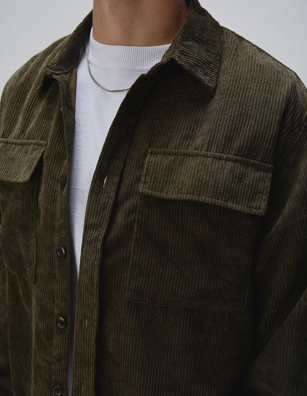 RSQ Oversized Mens Long Sleeve Corduroy Button Up Shirt - OLIVE Product Image