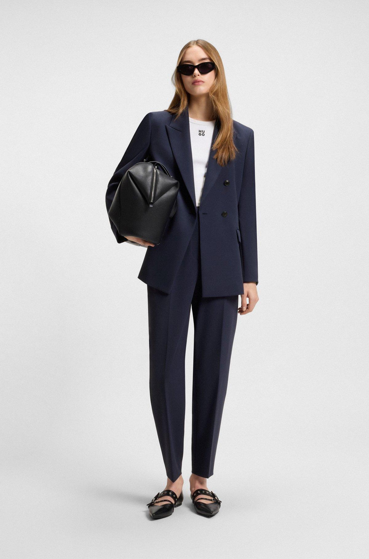 HUGO - Relaxed-fit blazer in melange fabric - Dark Blue Product Image
