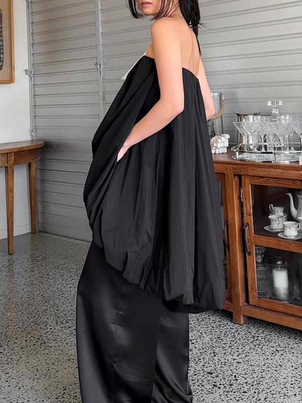 High-Low Sleeveless Elasticity Pleated Solid Color Split-Joint Tube Blouses&Shirts Tops Product Image