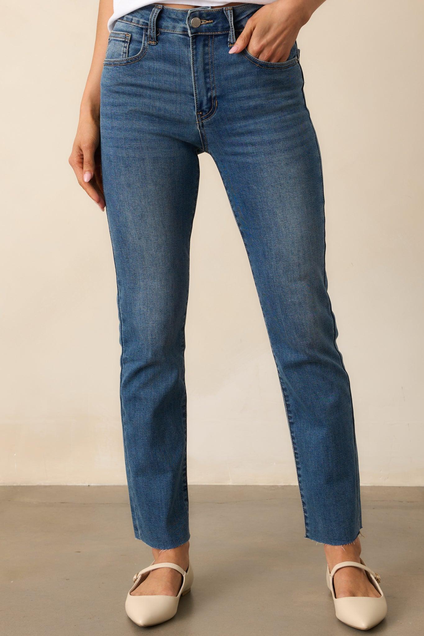 My Signature Look Dark Wash Straight Leg High Waisted Jeans 0 / Dark Wash Product Image