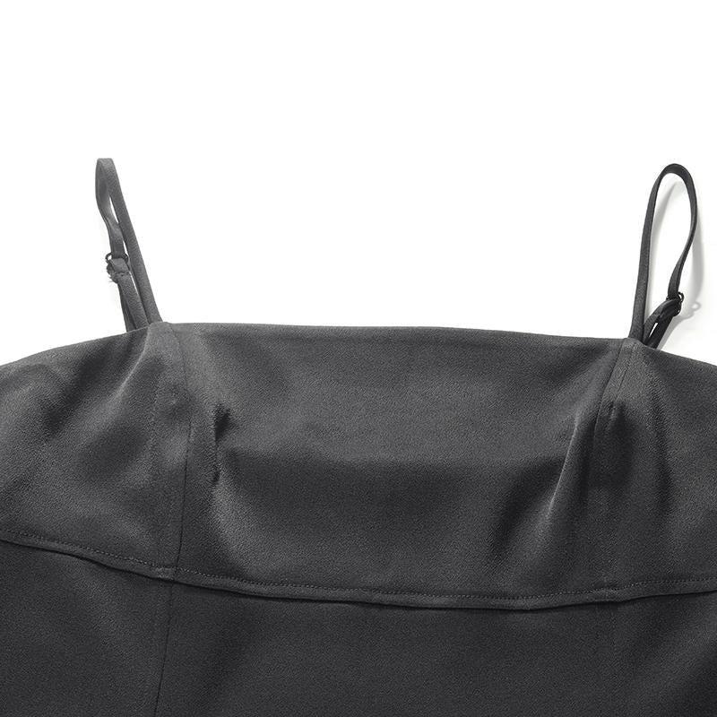 Black Triacetate Spaghetti Strap Midi Dress Product Image