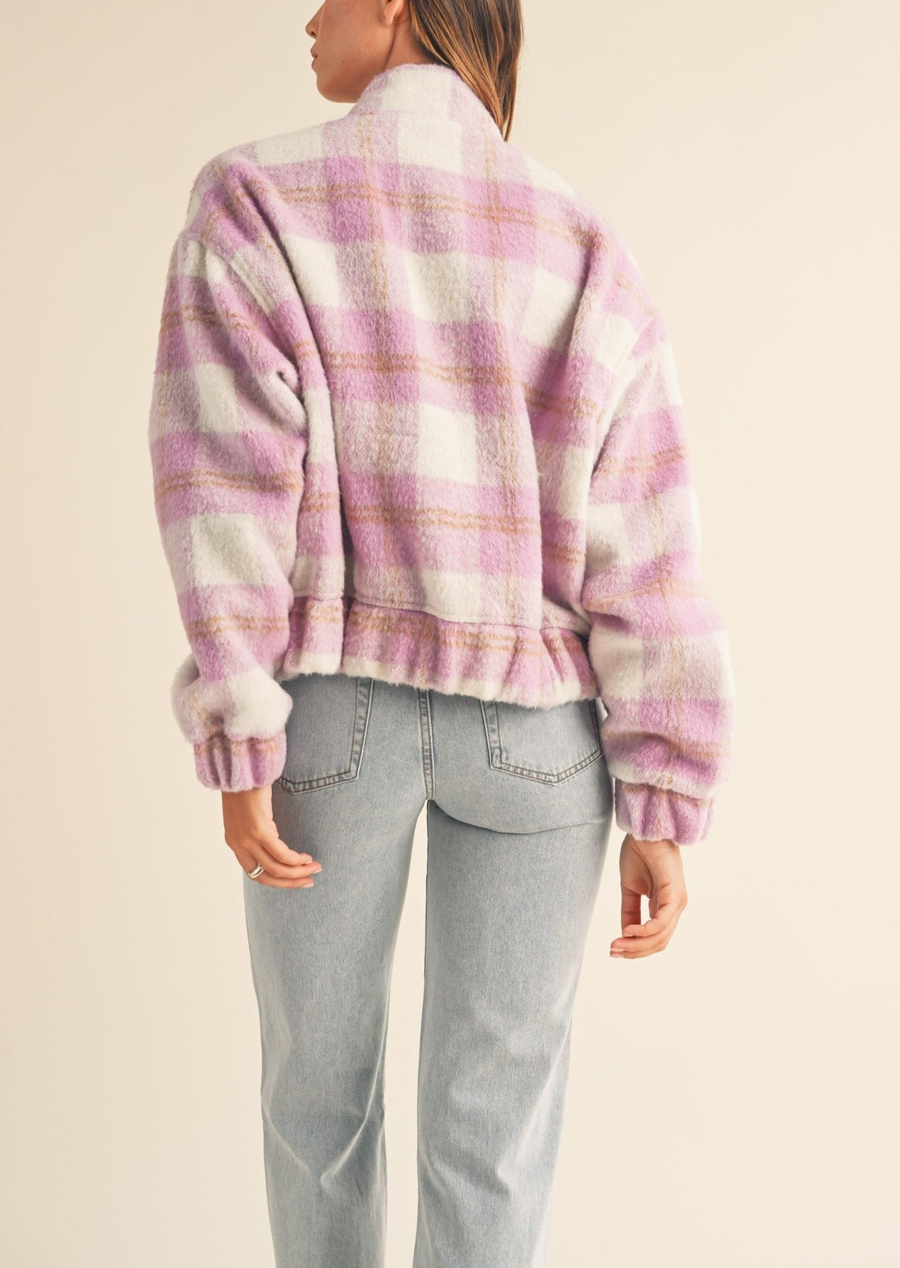 Fuzzy Plaid Bomber Jacket Product Image