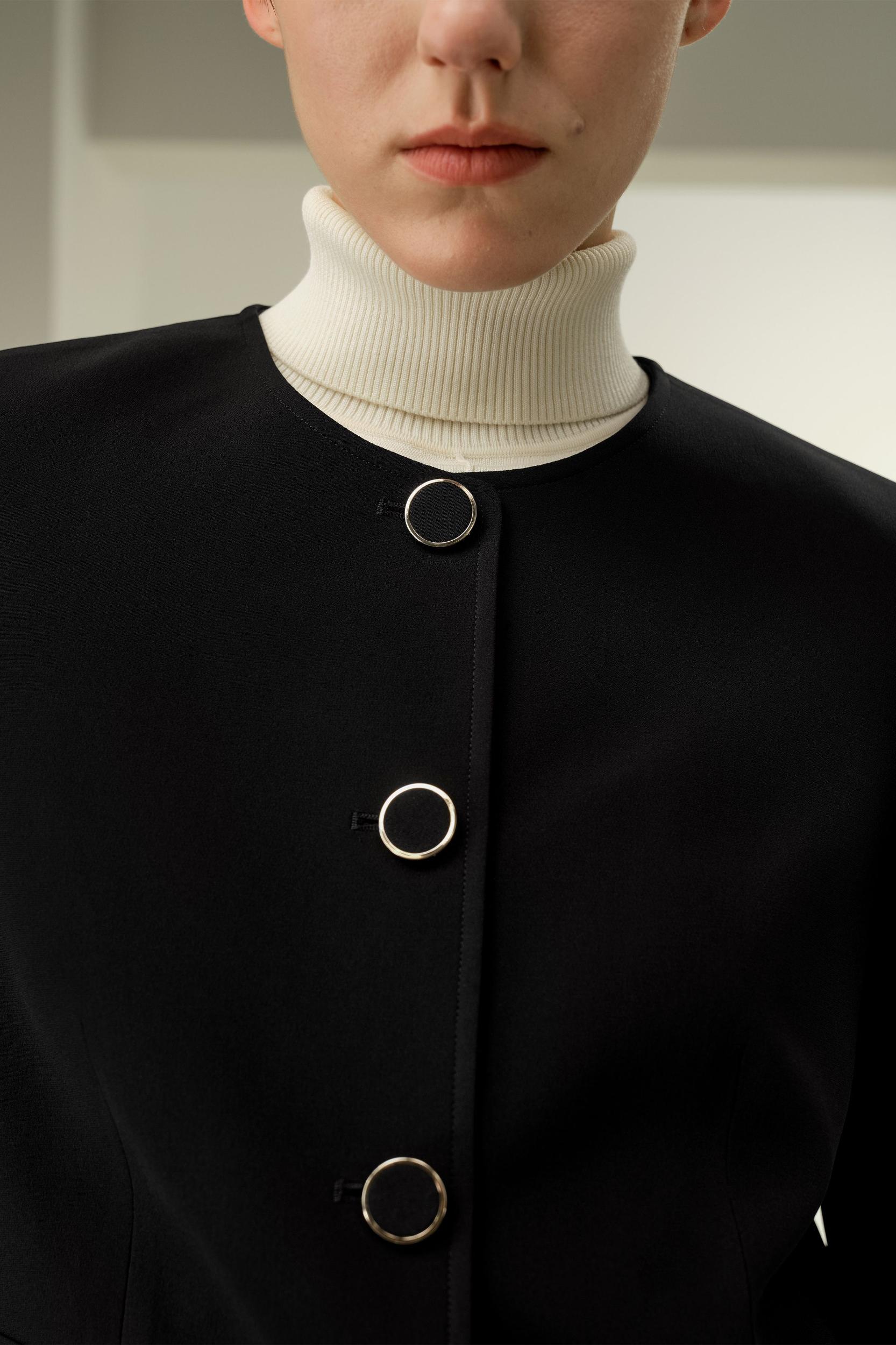 LILYSILK Women's Silk Boxy Jacket, Black Size 16, Breathable Silk Crepe, Padded Shoulders, Minimalist Style Product Image