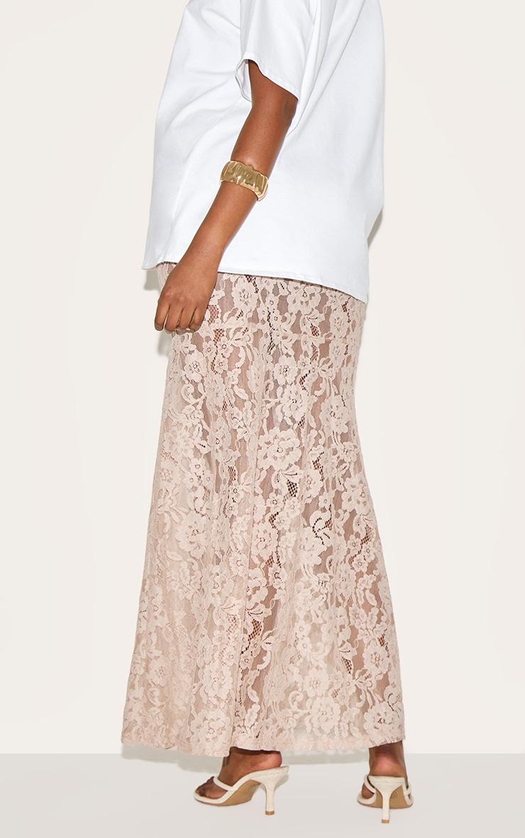 Taupe Floral Lace Sheer Maxi Skirt Product Image
