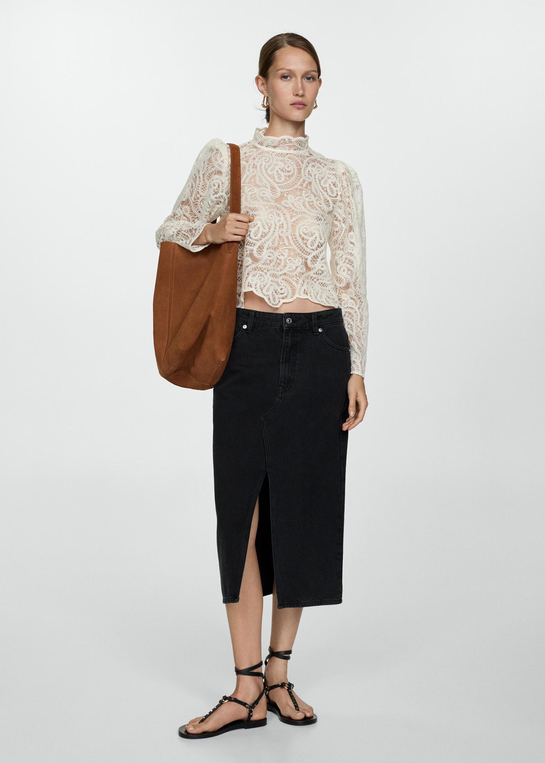 Denim midi-skirt - Women | MANGO USA Product Image