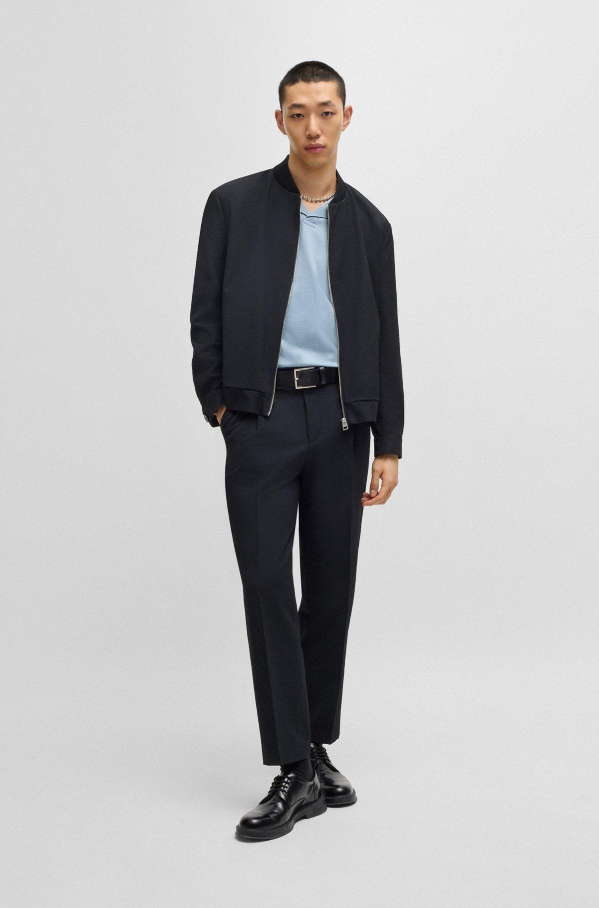 Mercerized slim-fit polo shirt with Johnny collar Product Image